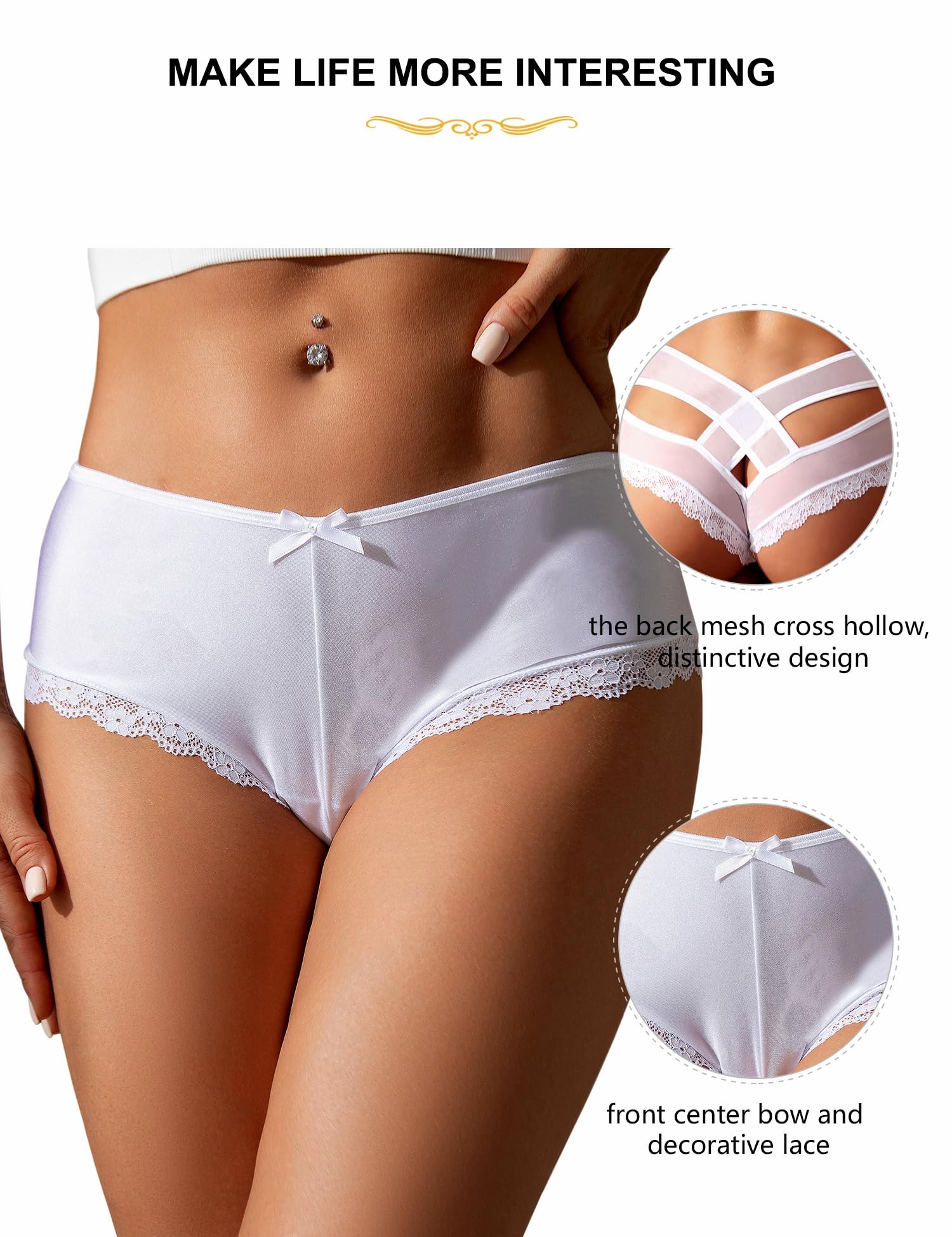 ohyeah Womens Underwear Sexy Lace Hipster Panties for Women Cheeky Cotton Crotch Crisscross Strappy Boyshorts Panties XS-4XL: 3X-Large-4X-Large 1 - White