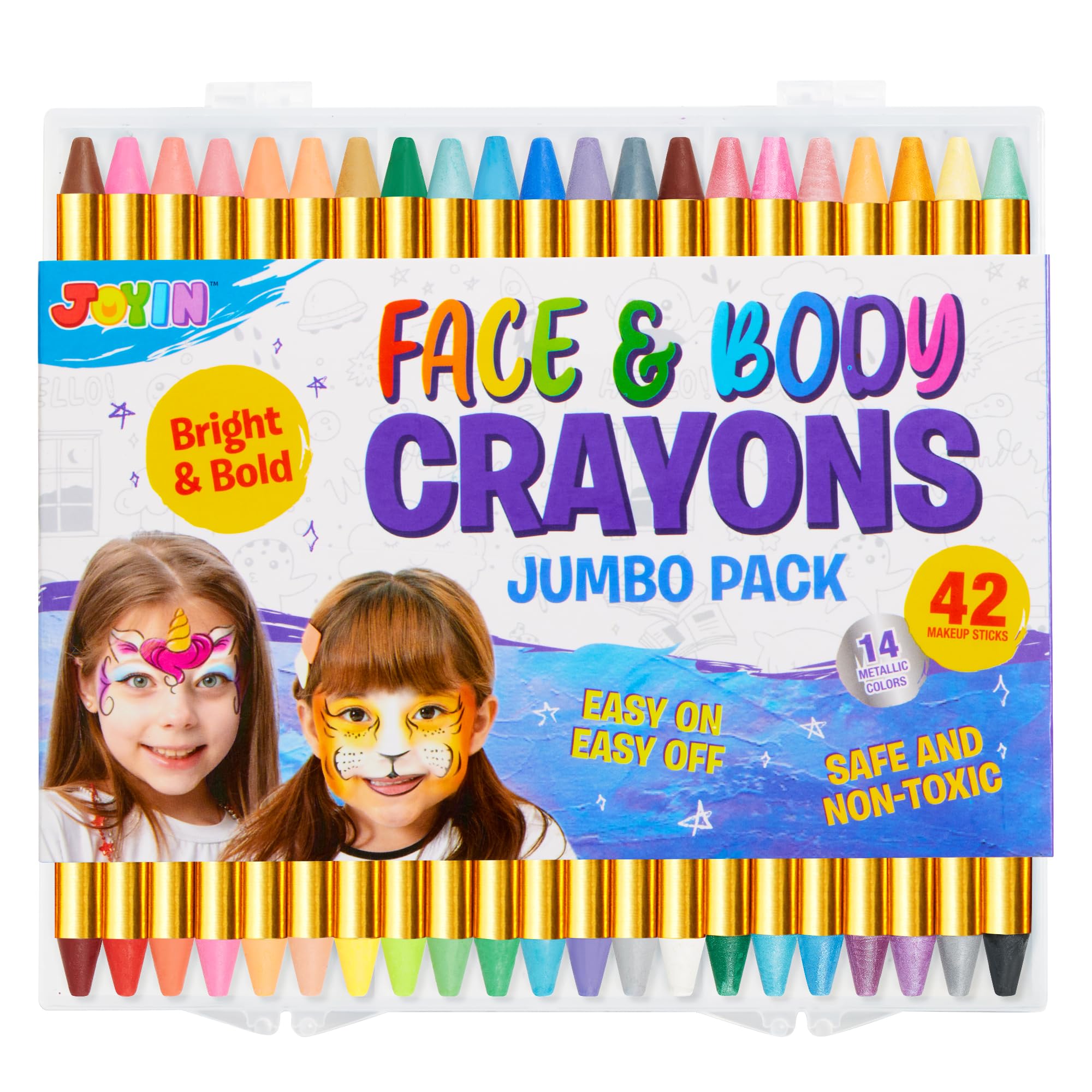 JOYIN 14 Farben Schminkstifte Kit Kinder,Abwaschbare Kinderschminke Set,Farben Gesichtsfarbe Schminkstifte,Sicher und Ungiftig,für Fasching/Halloween/ Weihnachten/ Neujahr(42Pcs)
