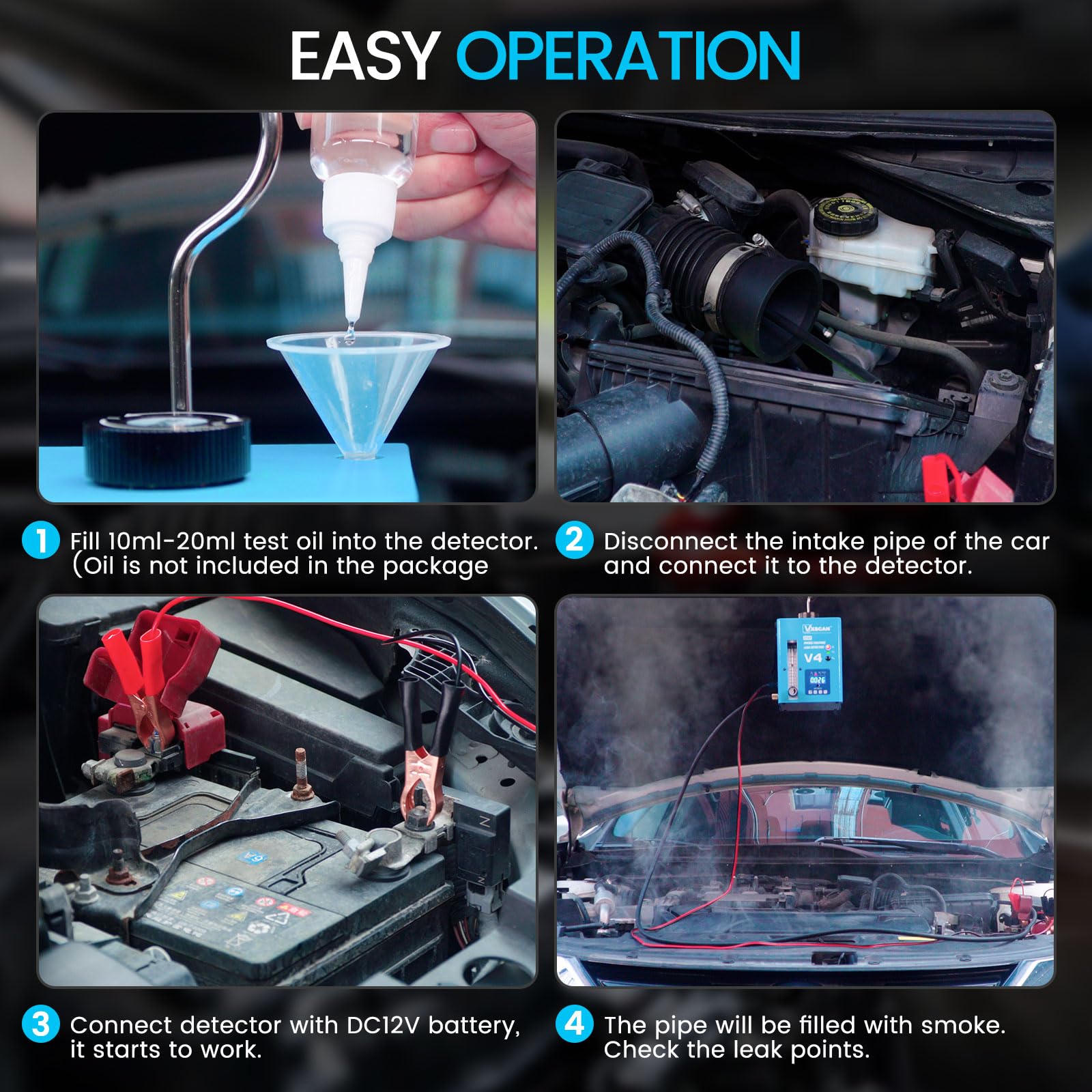 12V Máquina de Humo Coche Máquina De Humo EVAP Maquina de Humo para Coche con Manómetro Digital y Caudalímetro de Aire Detector Fugas Humo Coche Apto para Coches Motos Camiones Barcos y ATVs