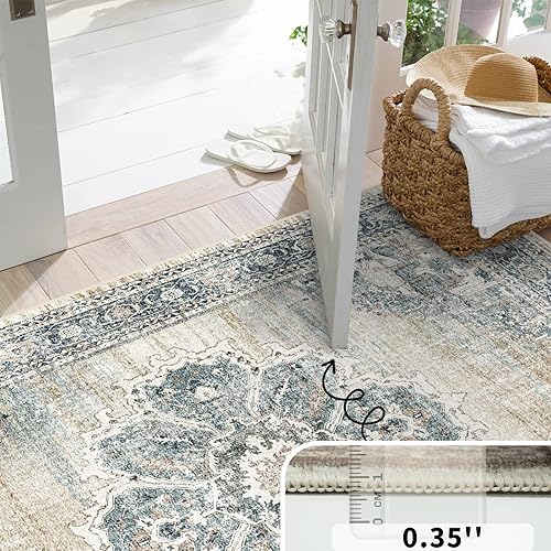 Miniatura 6 de YOUFORTONG Alfombra de área lavable, antideslizante, estilo bohemio, resistente a las manchas para sala de estar, comedor, dormitorio, pelo bajo y