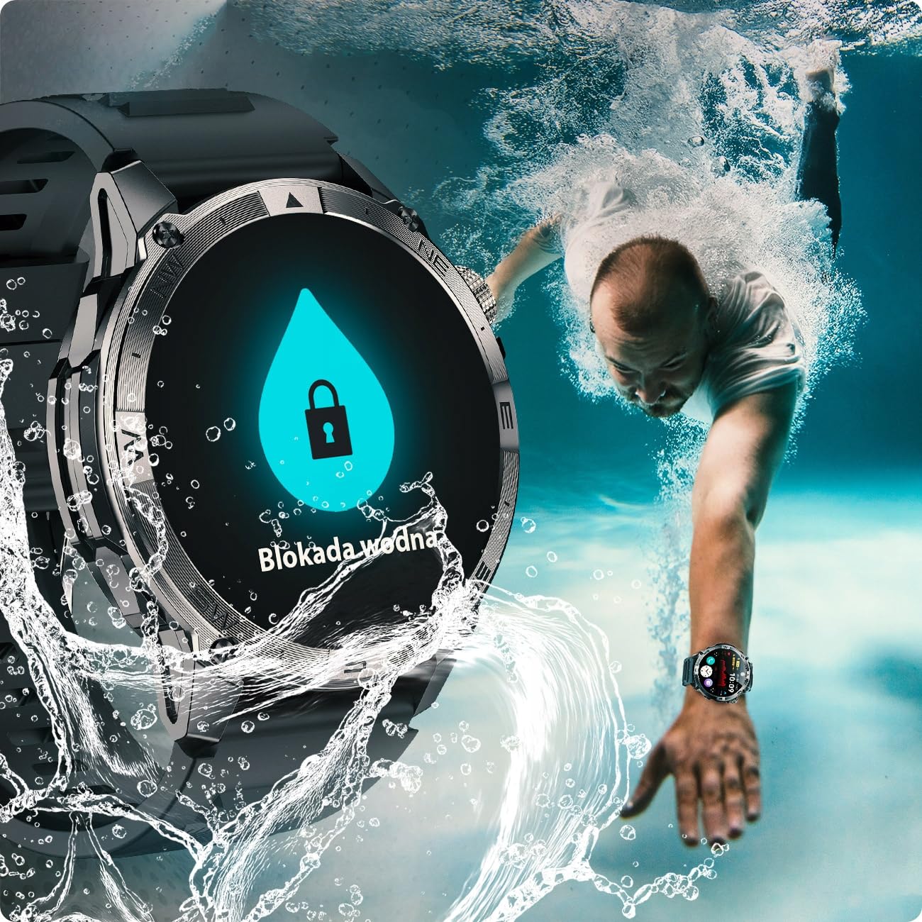 Smartwatch Męski GPS Rozmowy Wodoodporny Menu PL Sport Kompas 530mAh 3paski