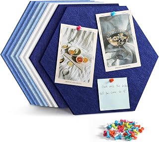 Uoisaiko 12" Hexagon Felt Bulletin Board Pack of 8 with 30 Push Pins - Large Wall Pin Boards for Home Office Kitchen Photos Memos