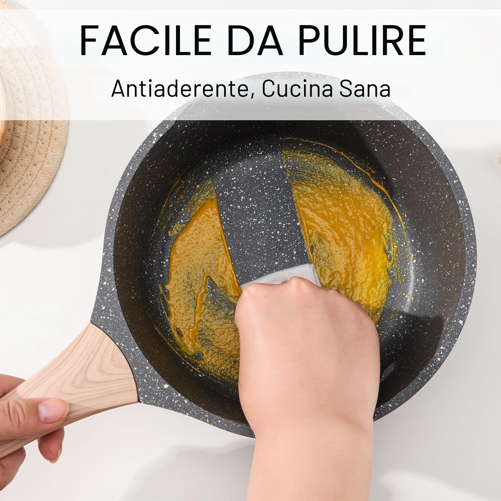 Kordisen Set Casseruole con Coperchio, 16cm+20cm, Pentola Antiaderente in Granito, Beccuccio Versatore, Induzione Multifunzionale, Senza PFOA/PFOS