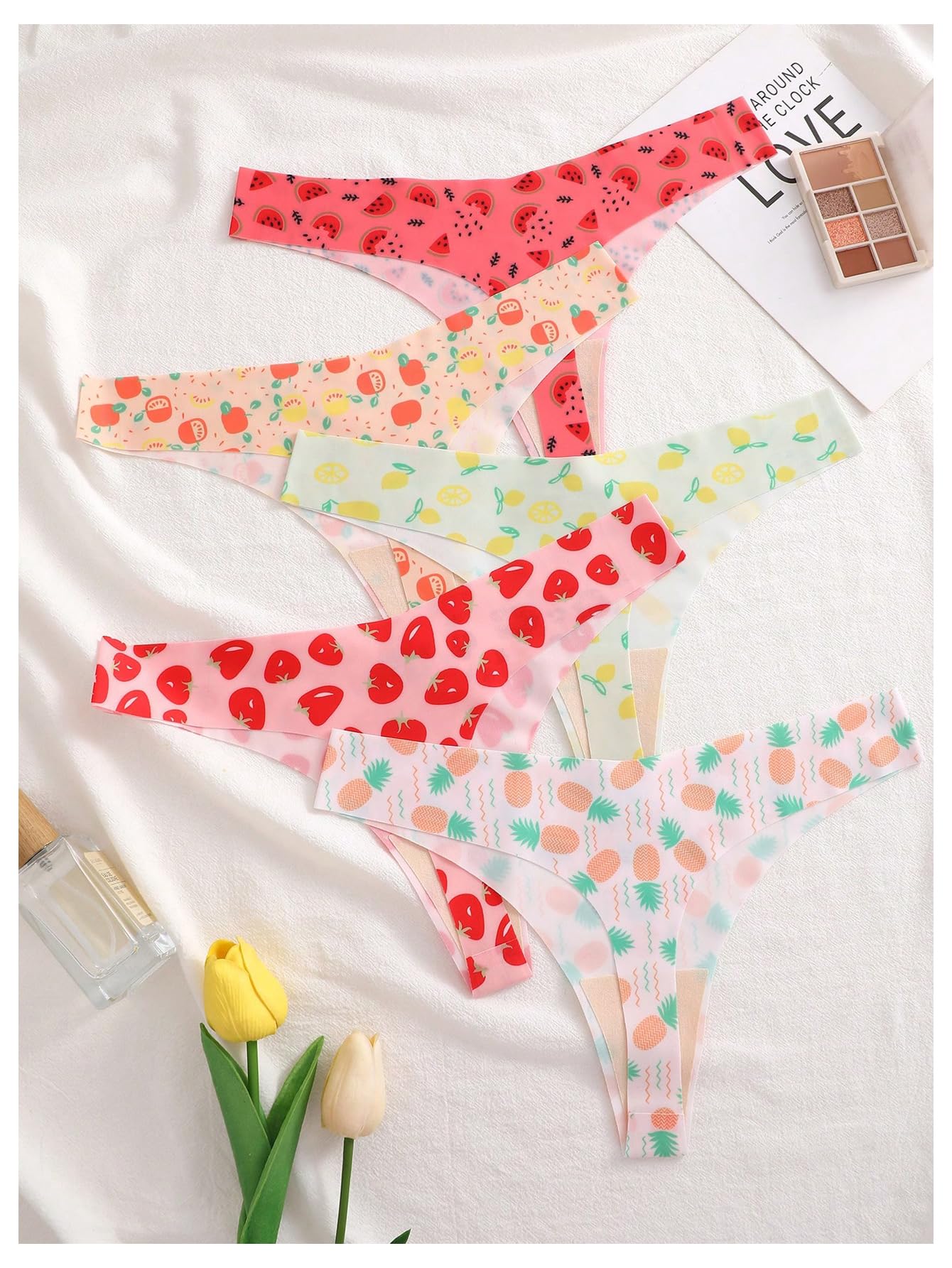 SweatyRocks Women's Cute Graphic Print Hipster Panties Mid Rise Comfy Underwear Briefs 5 Pack