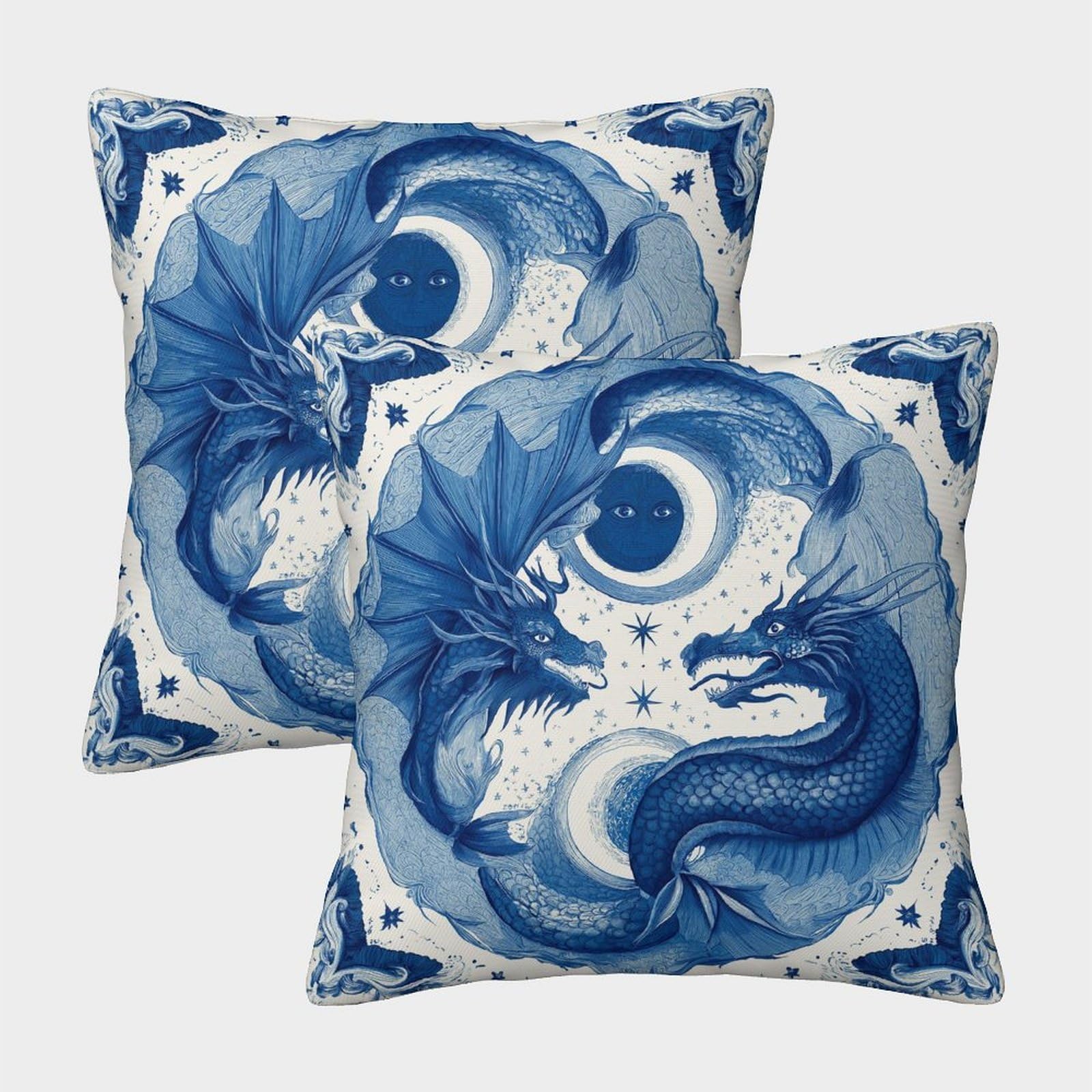 kaiyun 2 Pack Yin-Yang Dragon Pattern Pillow Case Home Decoration Sofa Cushion Cover 45x45cm