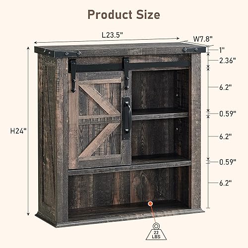 Miniatura 2 de OKD Gabinete de pared de baño, botiquín de granja con puerta corrediza de granero y estantes ajustables, armario de almacenamiento montado en la