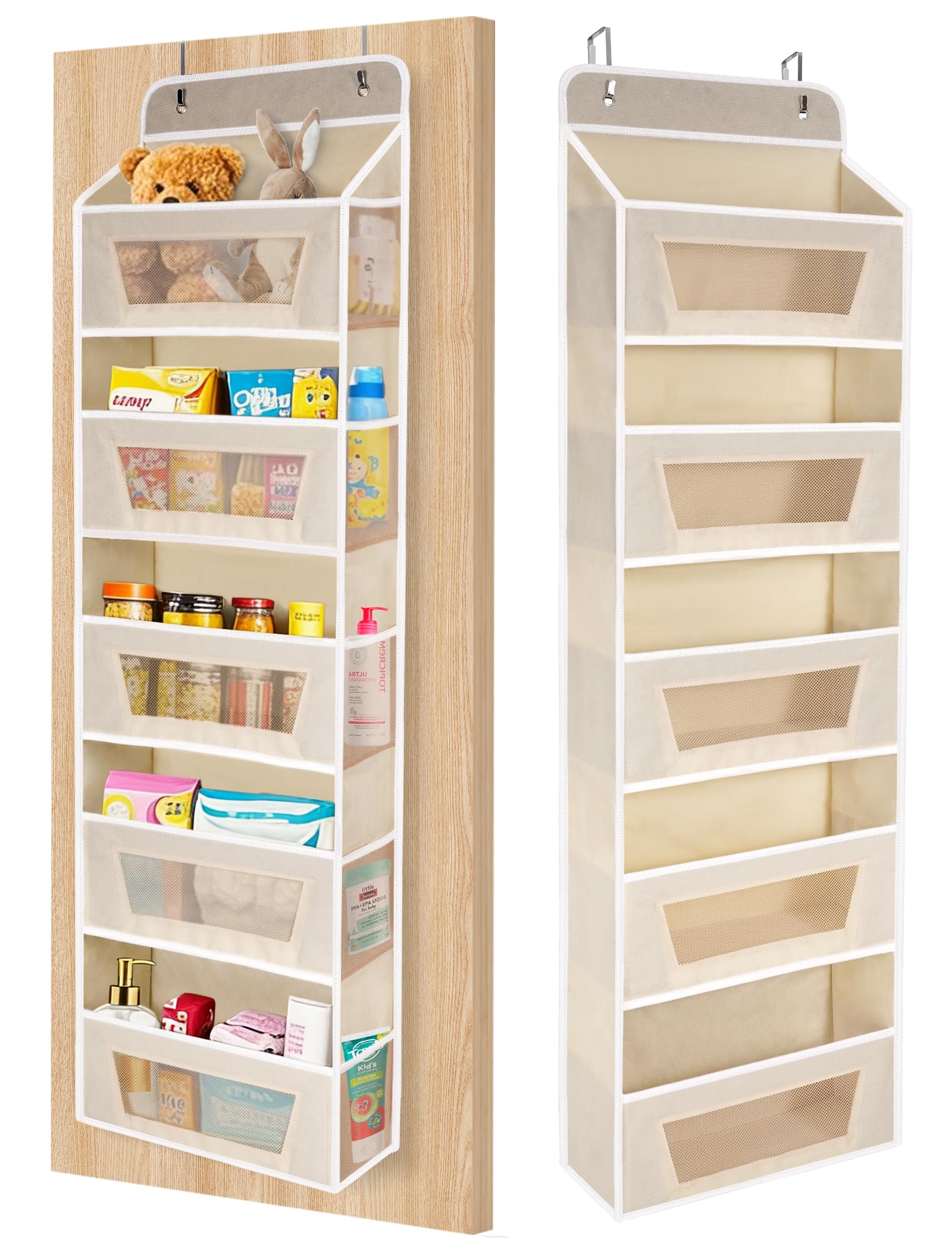 Meolsaek Over Door Storage Organiser，46lbs Load and Anti-Tilt Design, 5 Tier Behind Door Storage, Back of Door Storage Perfect for Closet Organizers, Bathroom Door Storage (Beige)
