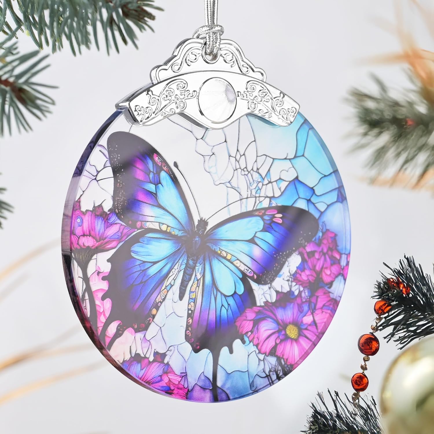 Stained Glass Ornament, Christmas Ornaments, Christmas Tree Decorations, Butterfly Christmas Decor, Butterfly Ornaments for Christmas Tree, Holiday Presents, Gift Exchange Ideas - Image 2