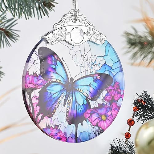 Miniatura 2 de Adorno de vitral, adornos de Navidad, decoraciones de árbol de Navidad, decoración de mariposa de Navidad, adornos de mariposa para árbol de