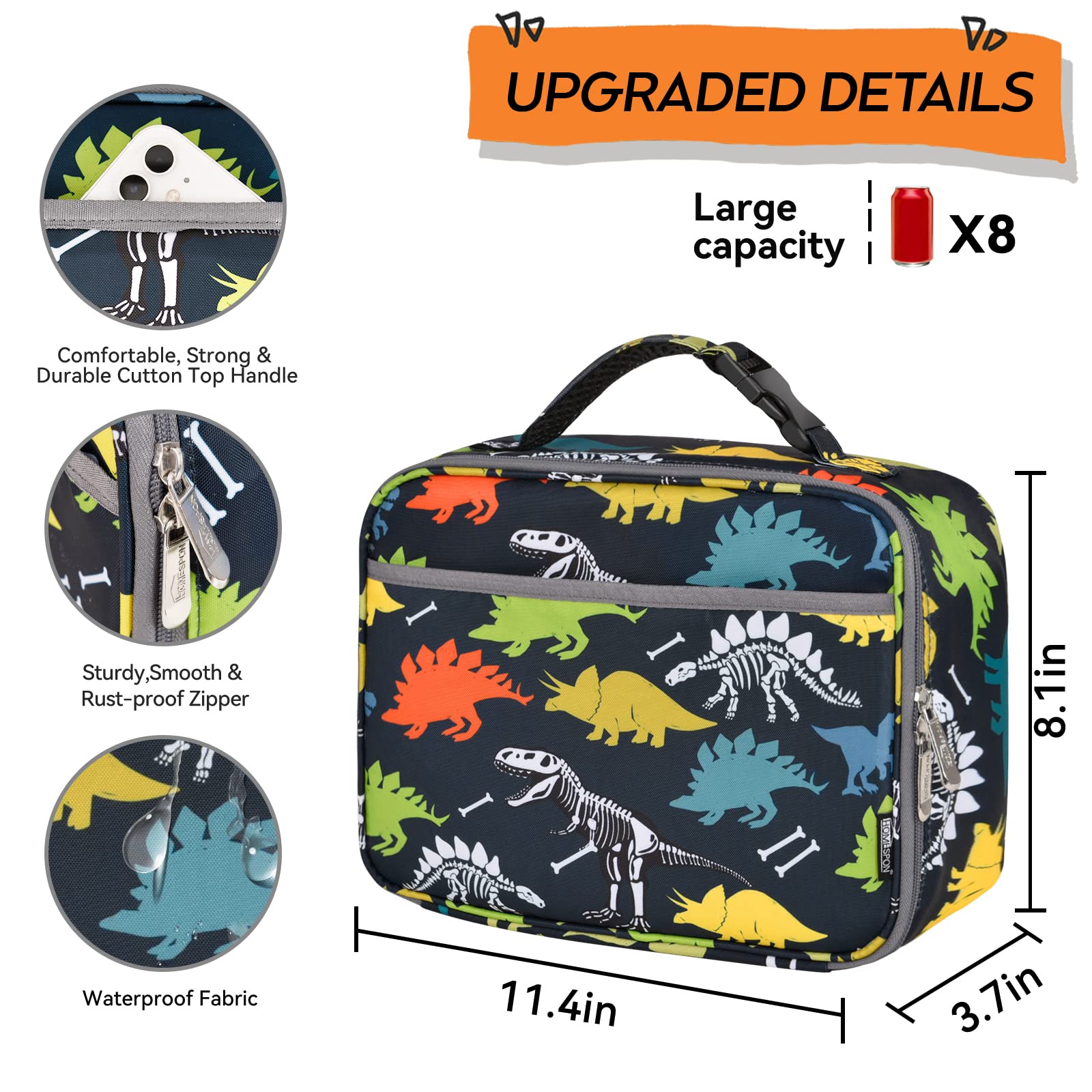 HOMESPON Lunch Box for Kids Girls Boys Insulated Lunch Bag with Front Pocket Lunch Snack Holder for School Daycare Picnic?dinosaur 2?