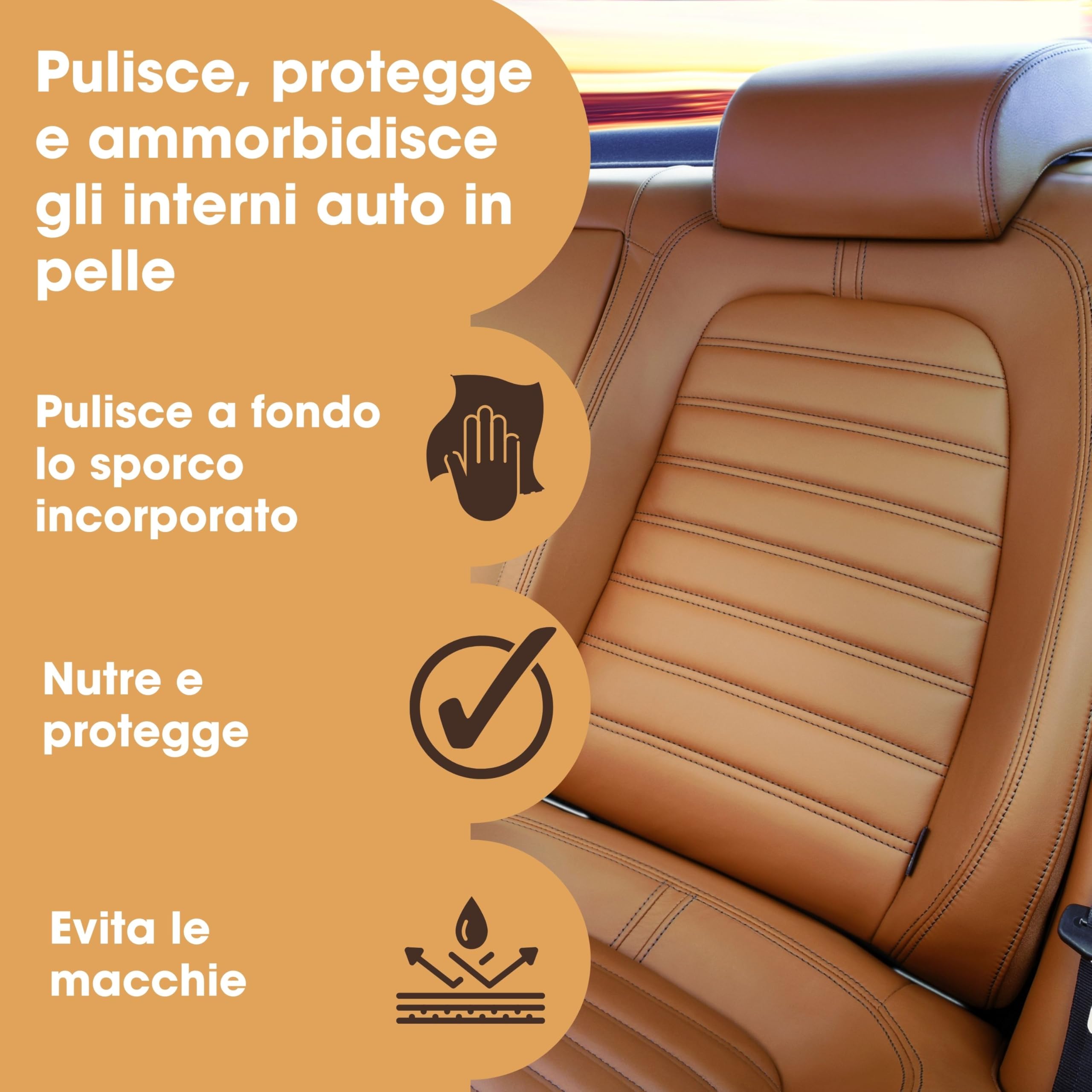 Kit per la pulizia premium per sedili auto - Kit per la cura degli interni in pelle - 250ml Detergente per la pelle e Balsamo per la pelle - Kit completo per tutti i tipi di pelle e vinile