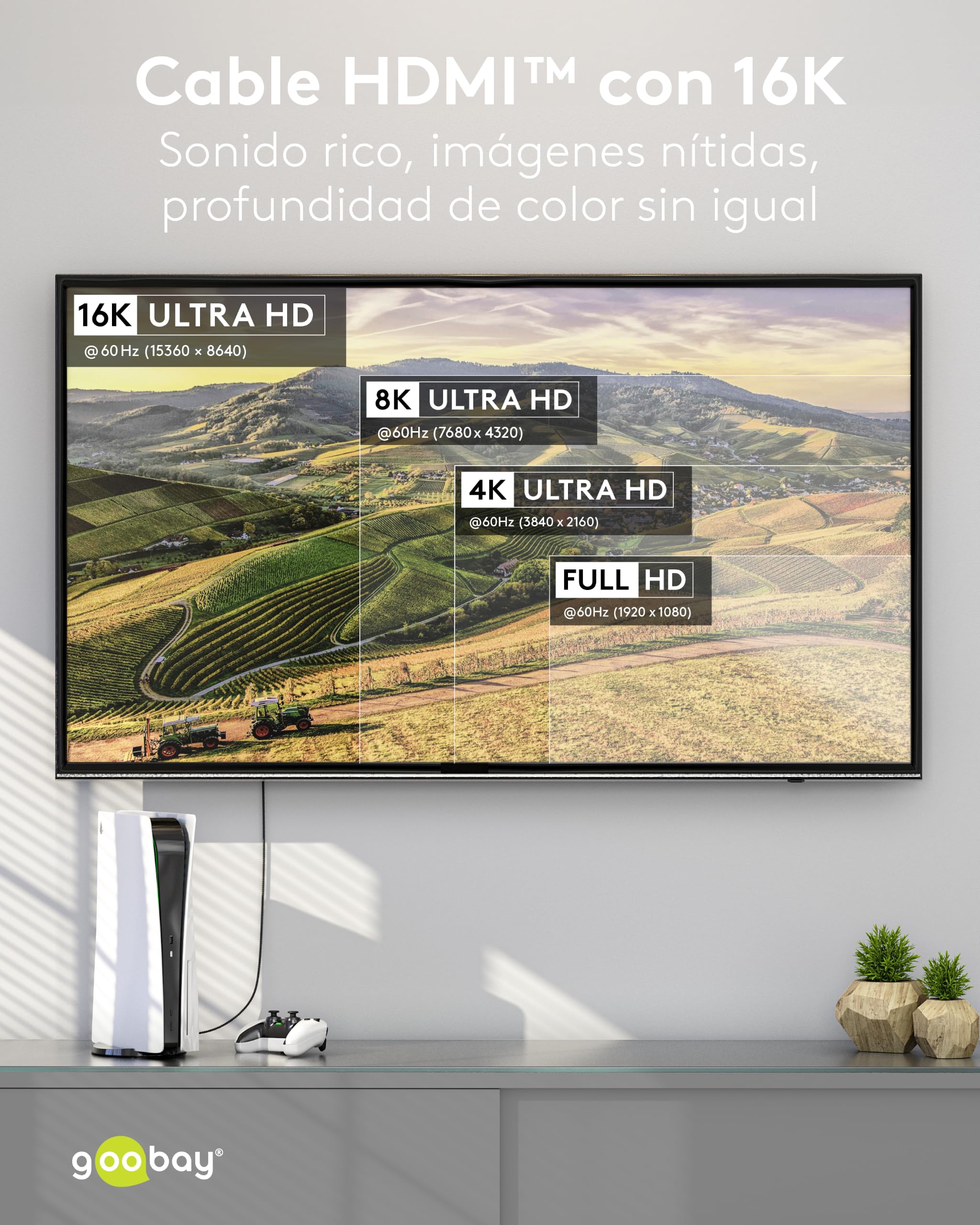Cable HDMI 2.2 Ultra de 96 Gbit/s, 16K a 60 Hz, 8K a 240 Hz, 3 m, Textil