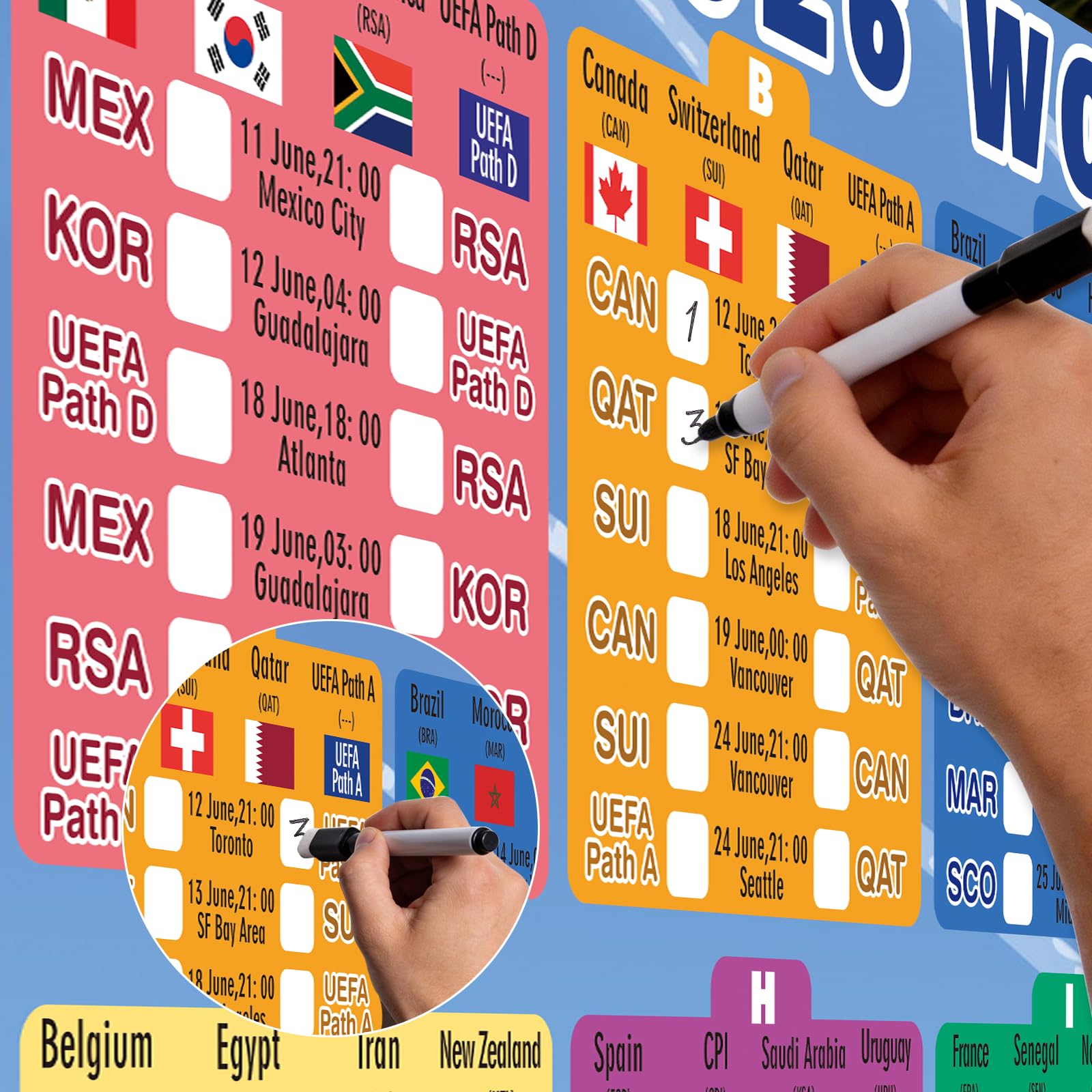 YYSWSAKY Planificación del Mundial 2026, póster del plan de juego del Mundial de fútbol 2026, incluye 48 equipos, grupos, eliminatorias y final, todos los resultados de los partidos, regalos para