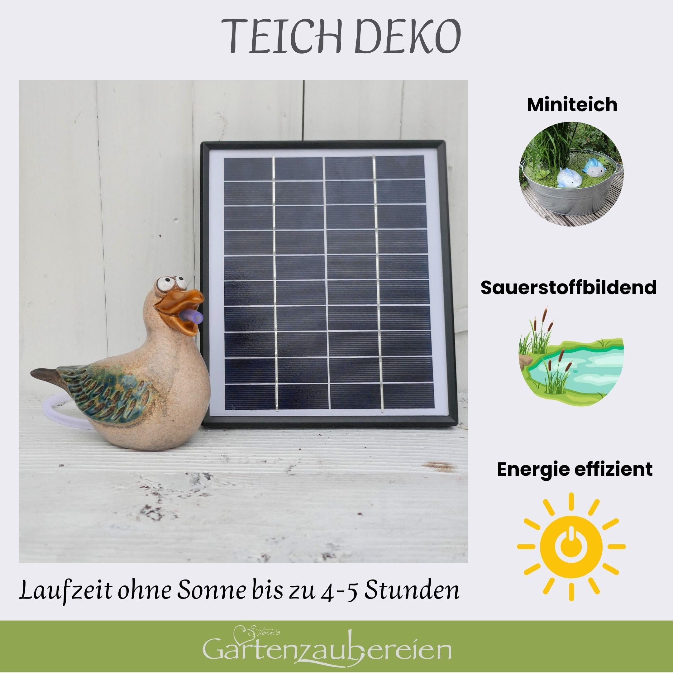 Storm's Gartenzaubereien Wasserspeier mit Akku - Solarpumpe Möwe für Teiche - Miniteiche - Keramik Tierfigur mit Akku-Pumpe - Maritime Deko für Garten und Balkon, Solarbrunnen