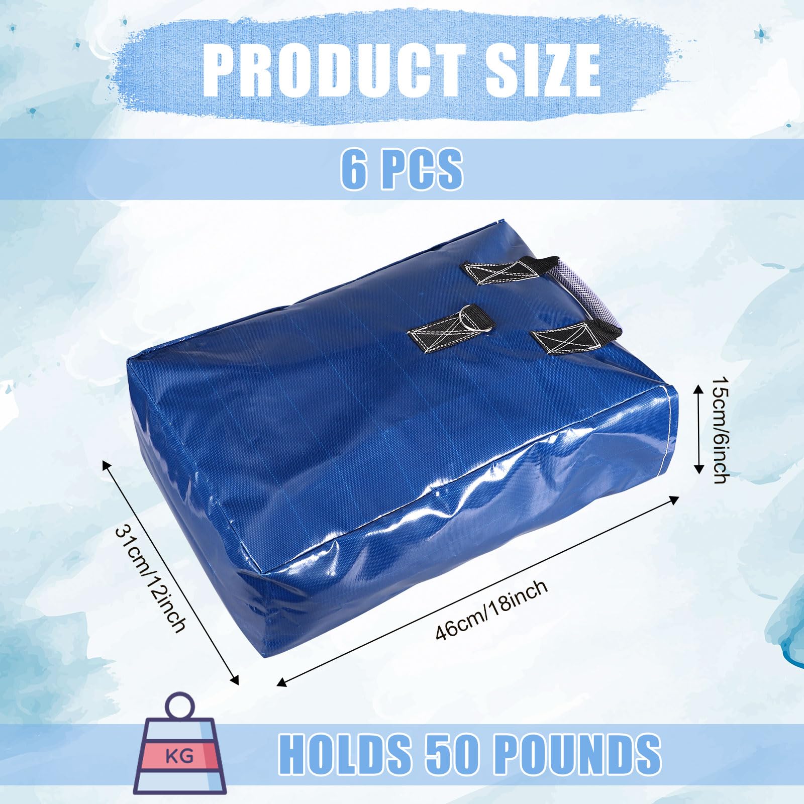 BOXOB 6pcs Vinyl Sandbags, Heavy-Duty Sand bags with Handles for Bounce House Canopy Tent Water Slides Secure Anchoring for Outdoor Inflatables Durable Weather-Resistant (Blue) - Image 3