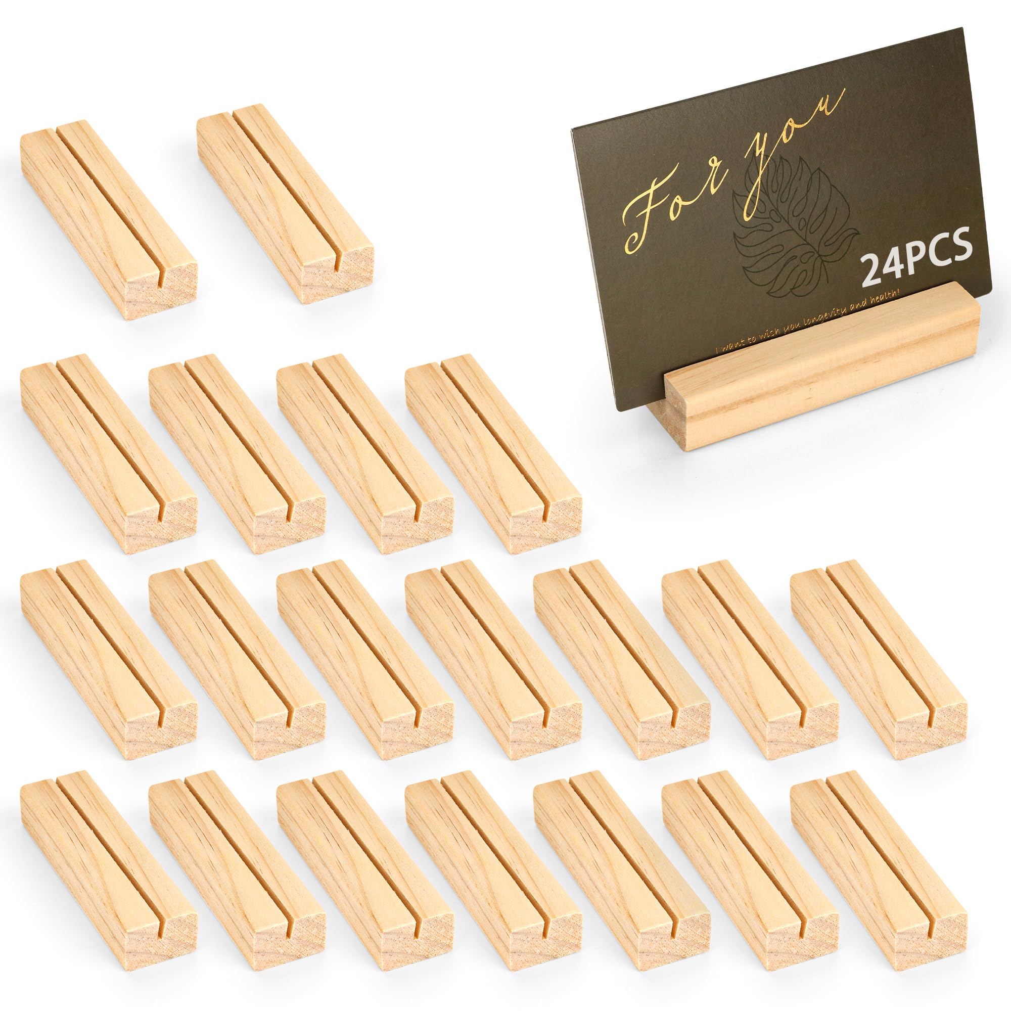 WeeGoo 24 Pcs Wooden Place Card Holders, 10x3x2 cm Wood Table Number Stands, Wood Menu Holder for Restaurants Parties Home