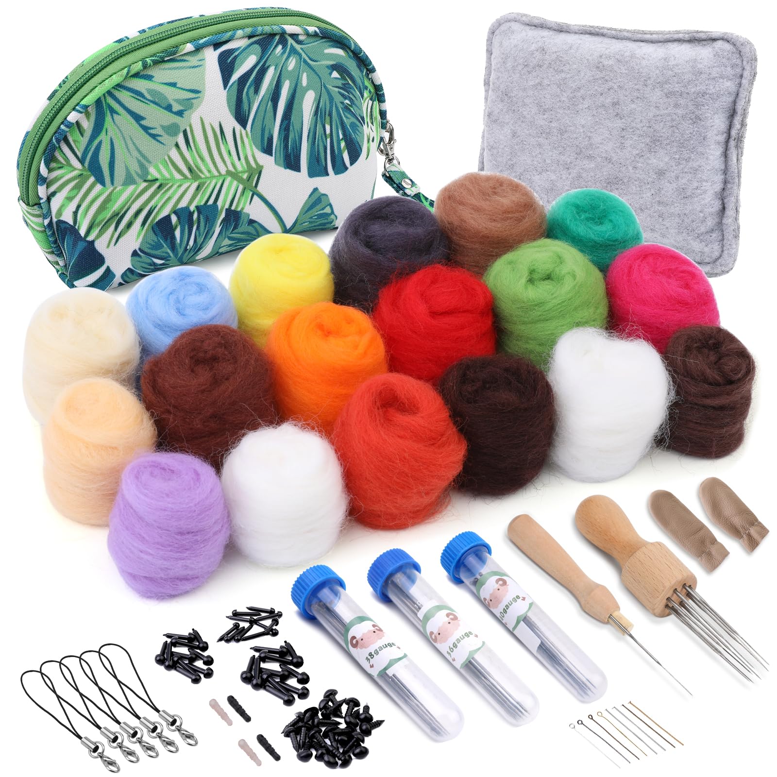 Doxiru Needle Felting Kit, 18 Colors Wool Roving for Felting, Wool Felting Tool Starter Kit Felt Molds with Portable Storage Box for DIY Craft Home Decoration Gift