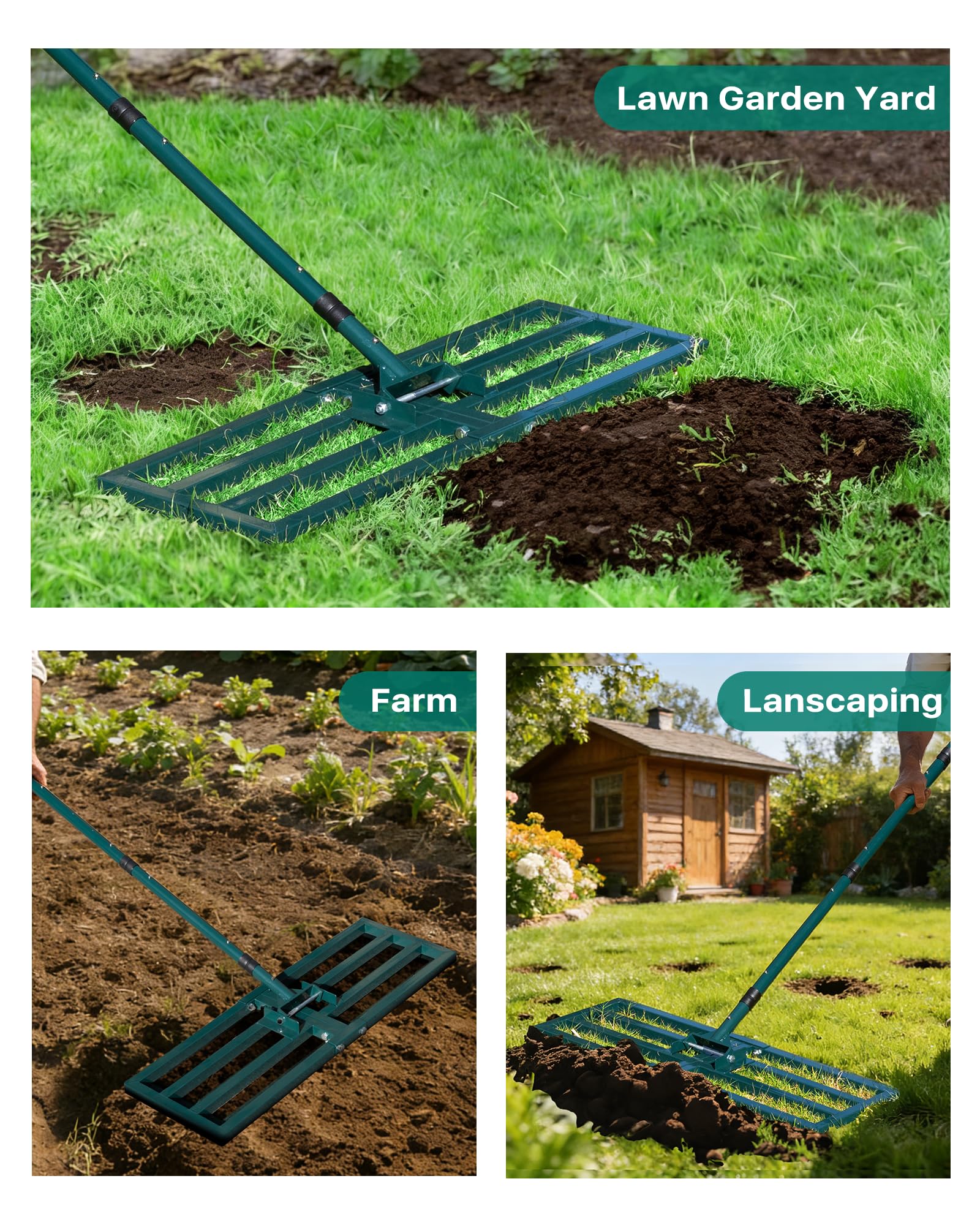 Rastrello Livellatore per Prato 76x25cm: JanTeelGO Rastrello Erba Sintetica con Gancio a Parete - Rastrello Livellatore per Terra Professionale per Giardino,Campo da Golf,Fattorie
