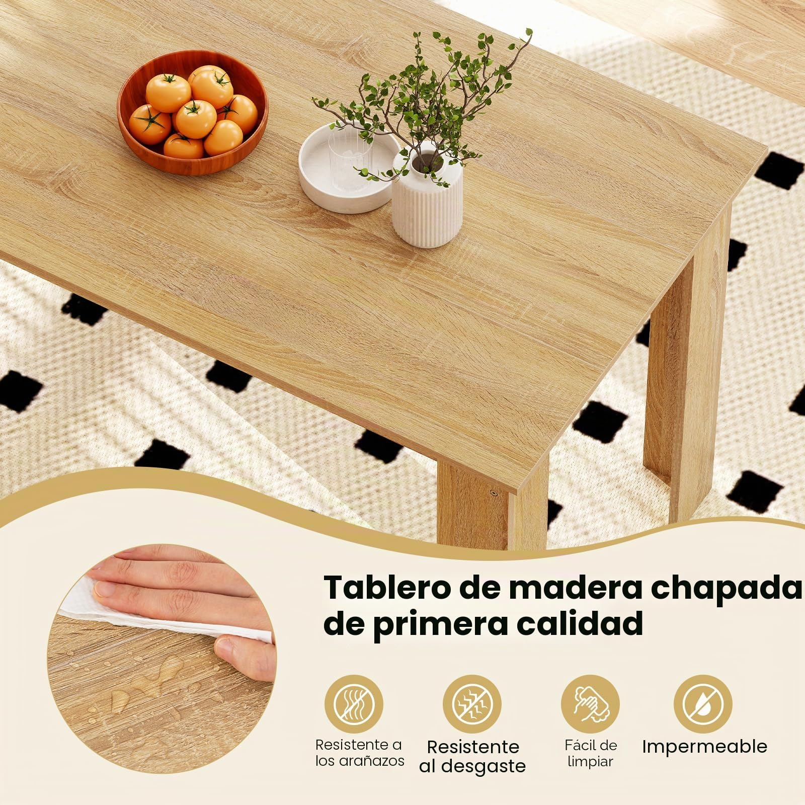 GIANTEX Mesa de Comedor Rectangular 120 x 70 cm, Mesa de Cocina de Madera para 4-6 Personas, Patas Robustas en Forma de L, para Restaurante, Oficina, Dormitorio (Natural)