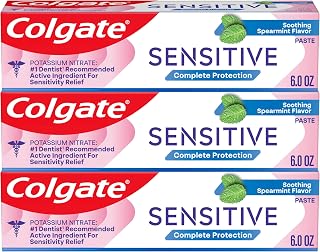 Colgate Sensitive Complete Protection Toothpaste Spearmint 6oz Pack of 3 - 24/7 Relief, Enamel Protection, Potassium Nitrate