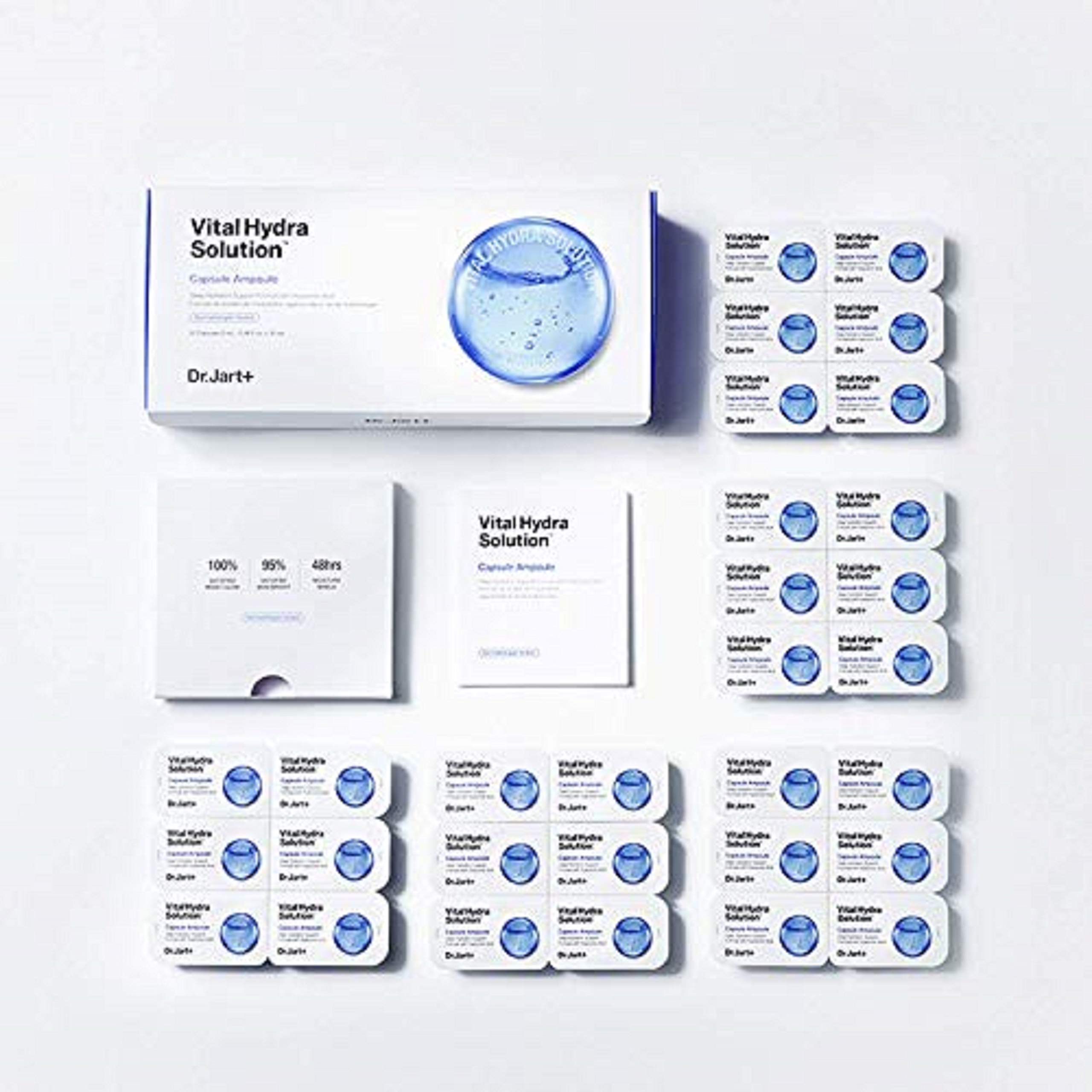 Dr.Jart+ Vital Hydra Solution Capsule Ampoule 0.06 fl. Oz, x 30ea - Hydrating Face Mask Skin Care | Moisturizing Facial Ampoule | Korean Relaxing Hyalulonic Acid Ampoule | Overnight Mask for Dry Skin
