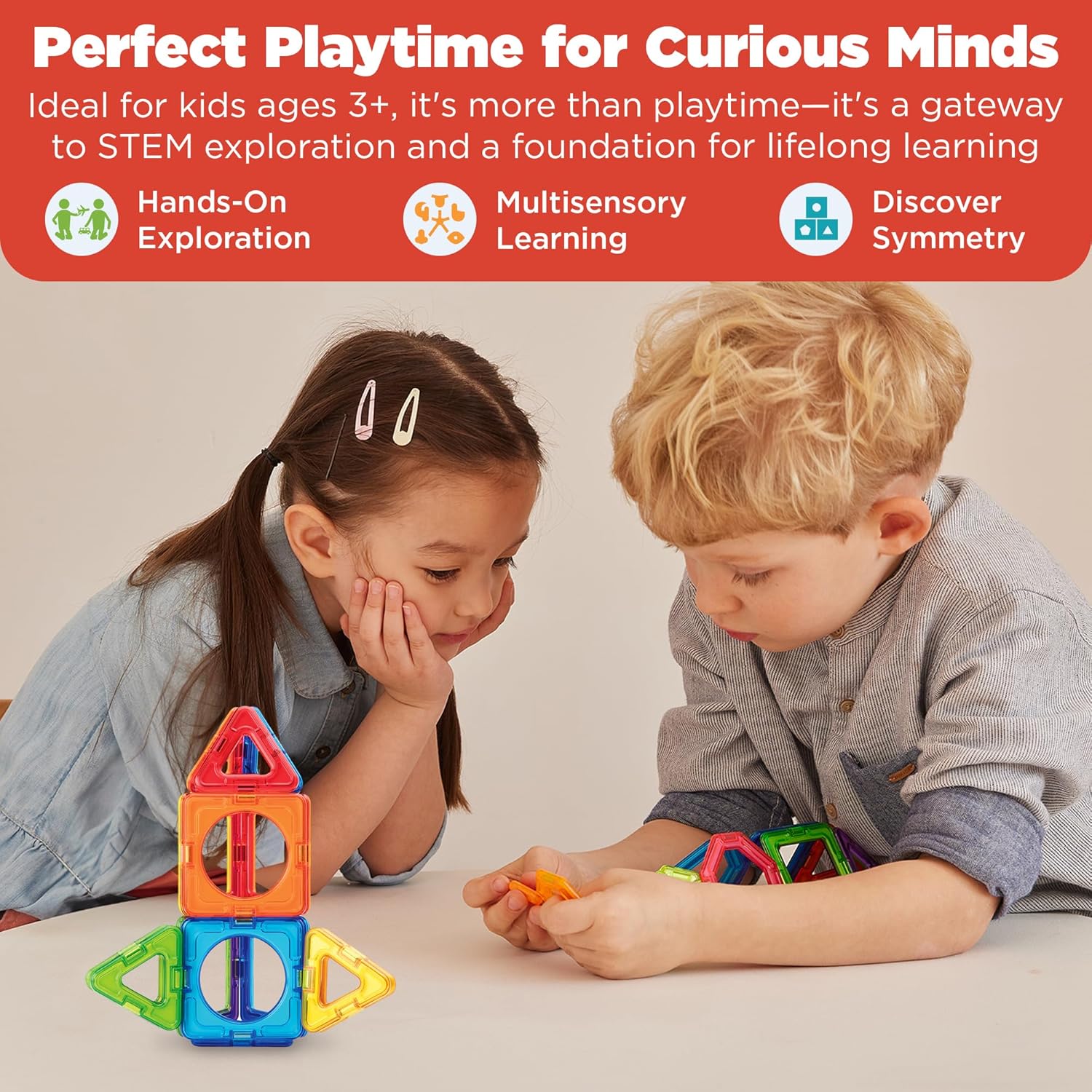 MAGFORMERS Basic Plus 30Piece, Rainbow Colors, Educational Magnetic Geometric Shapes Tiles Building STEM Toy Set Ages 3+