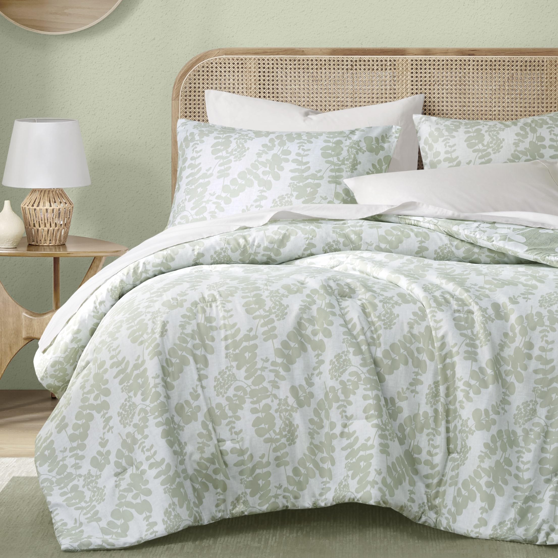 Codi Sage Green Comforter Set Queen Size, Floral Bedding Sets for Women | Nature Botanical Style, Unique Reversible Design, Better for Spring and Summer | Leaf Print 3 Pieces
