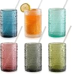 KMIGRUAN Grandes verres à boire Hobnail Ensemble de 6,15oz Verres vintage bleu, Gobelet en verre embossé, Gobelet d'eau, Verres à haute bille pour bière, Juice et boissons mixtes diverses