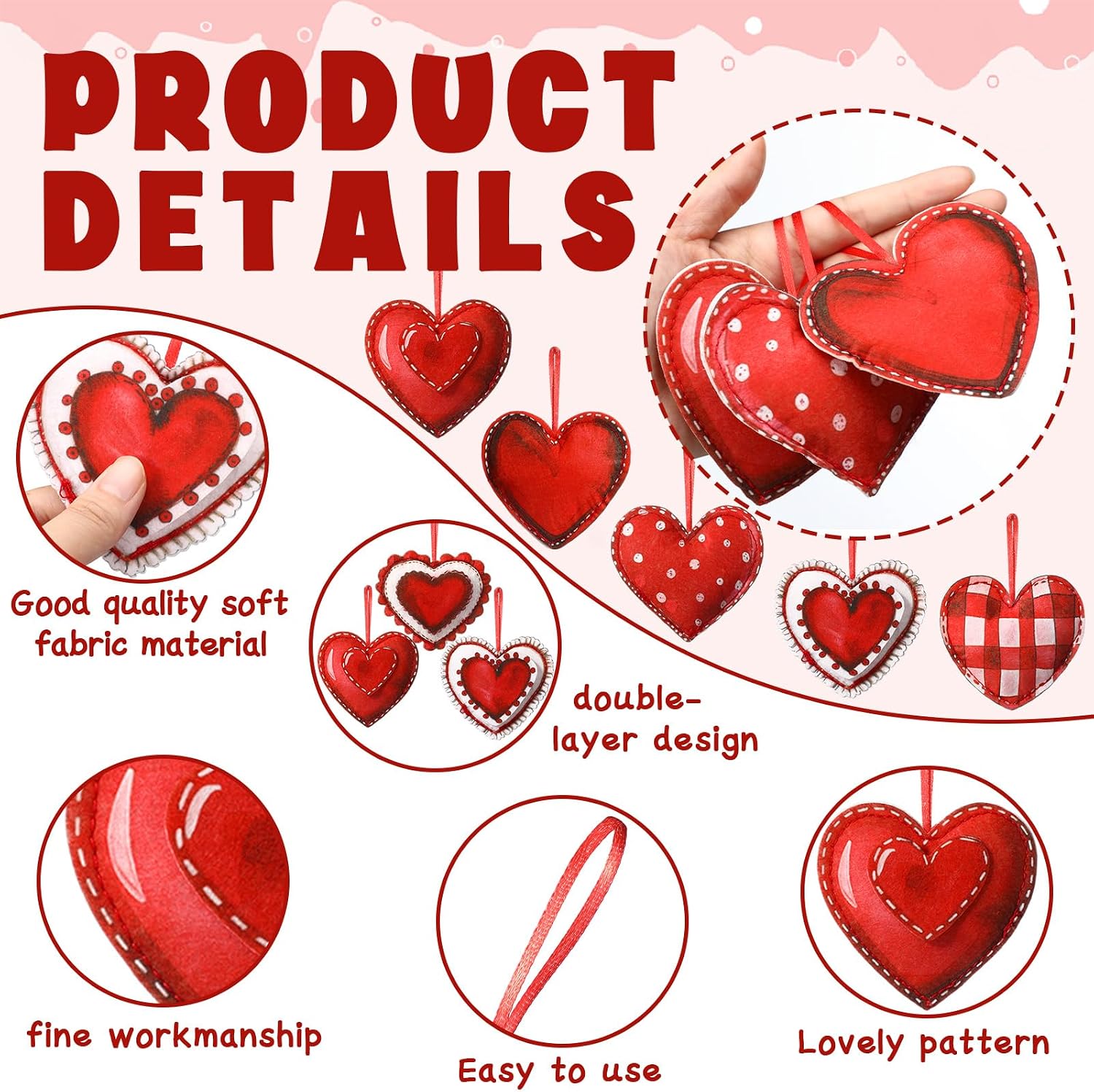 Breling 12 Pcs Valentines Red Felt Heart Ornaments for Tree 3.75 Inch Valentine's Day Hanging Decorations Small Red Felt Hanging Decor for Wedding Anniversary Party Decor DIY Crafts