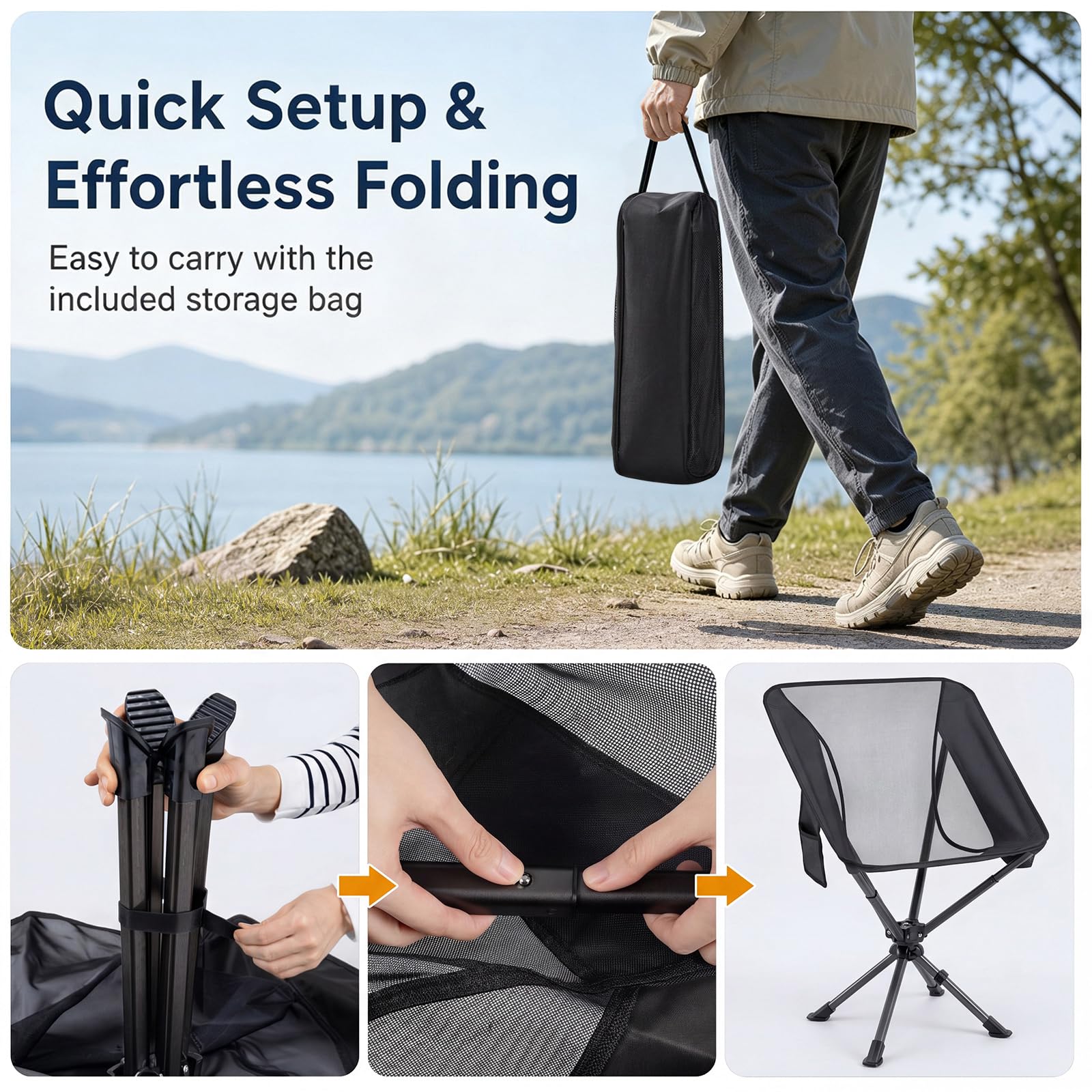 COSTWAY Campingstuhl Faltbar Ultraleicht Kleines Packmaß 360° Drehbar | Klappstuhl mit Getränkehalter & Seitentasche, Angelstuhl 150KG Belastbar, Faltstuhl für Picknick, Outdoor, Wandern