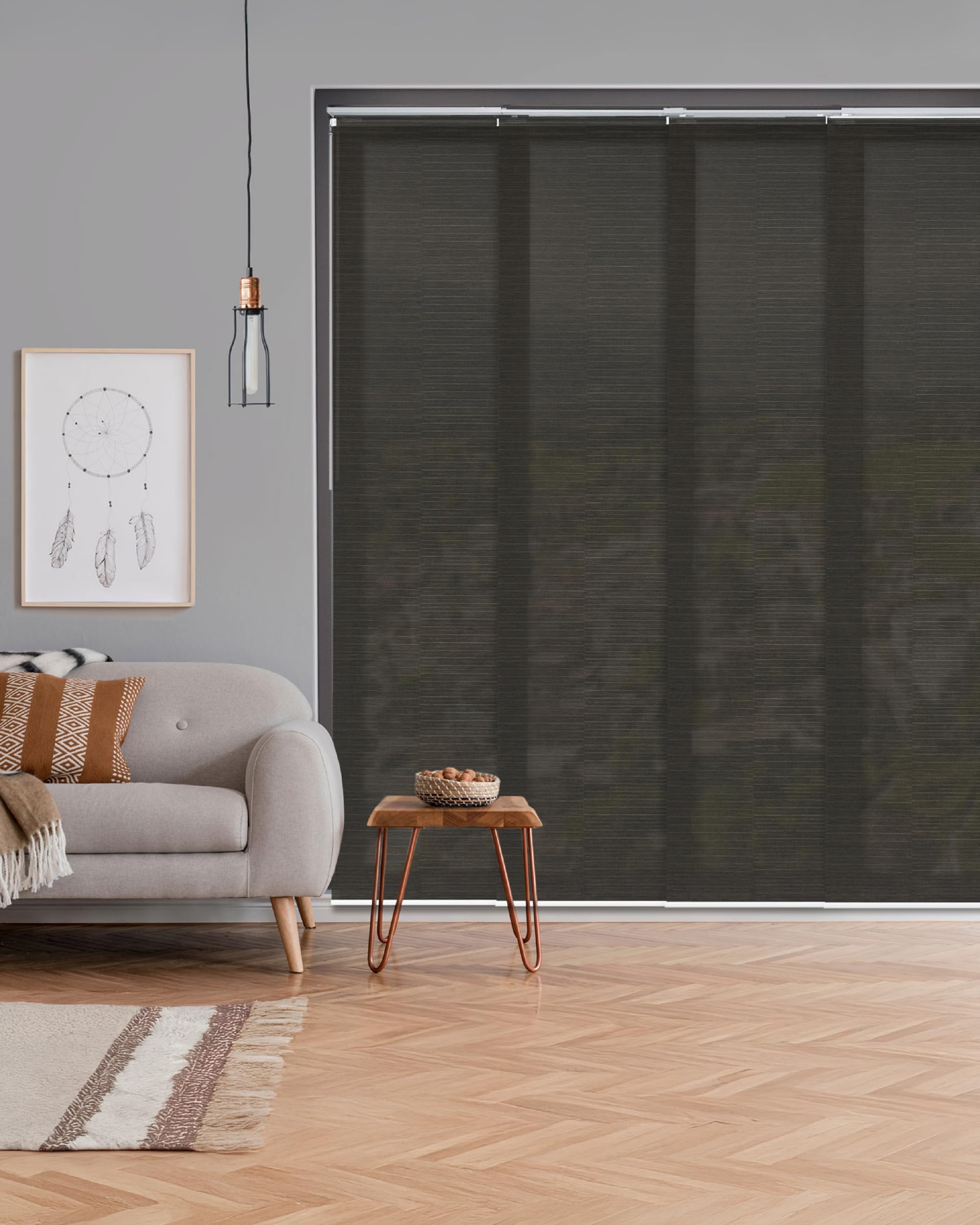 GoDear Design Adjustable Sliding Panel Track Vertical Blinds for Windows 45.8"- 86" W x 96" H, Extendable Patio Door Blinds for Sliding Door, Trimmable Fabric Panel Curtinsa, Semi-Privacy, Tea Time