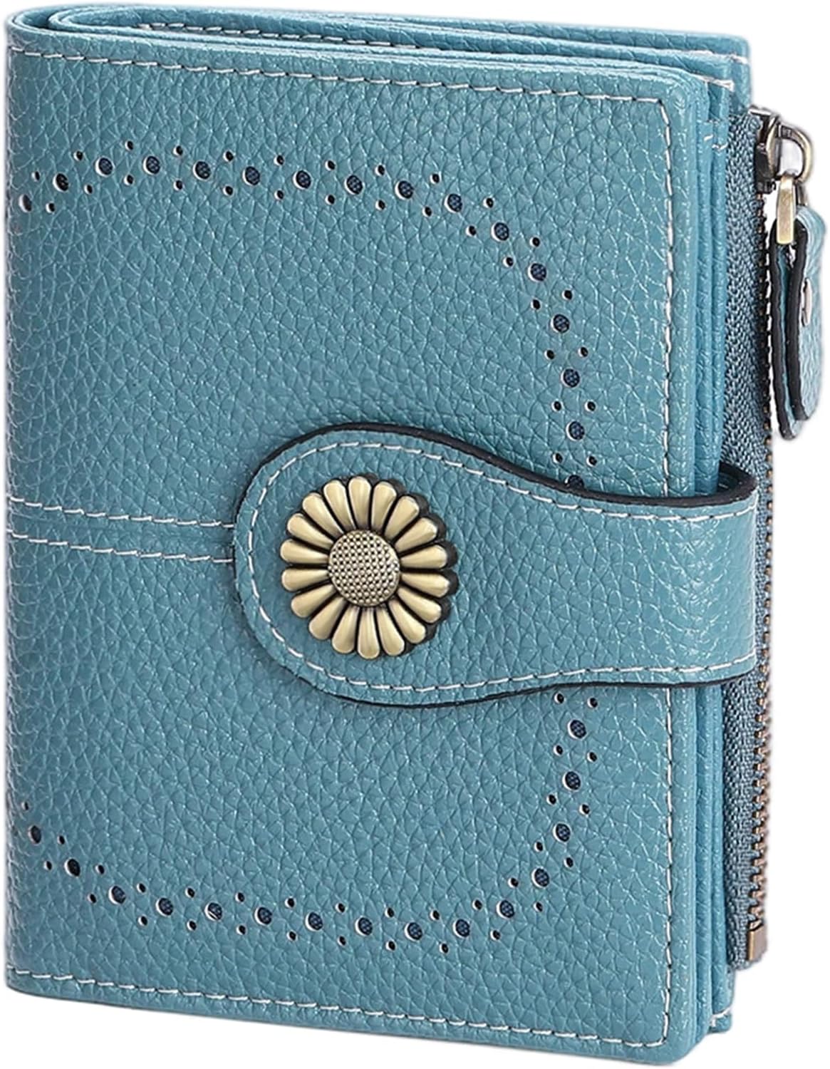Small Womens Wallet Leather Bifold Card Holder RFID Blocking with Zipper Coin Pocket
