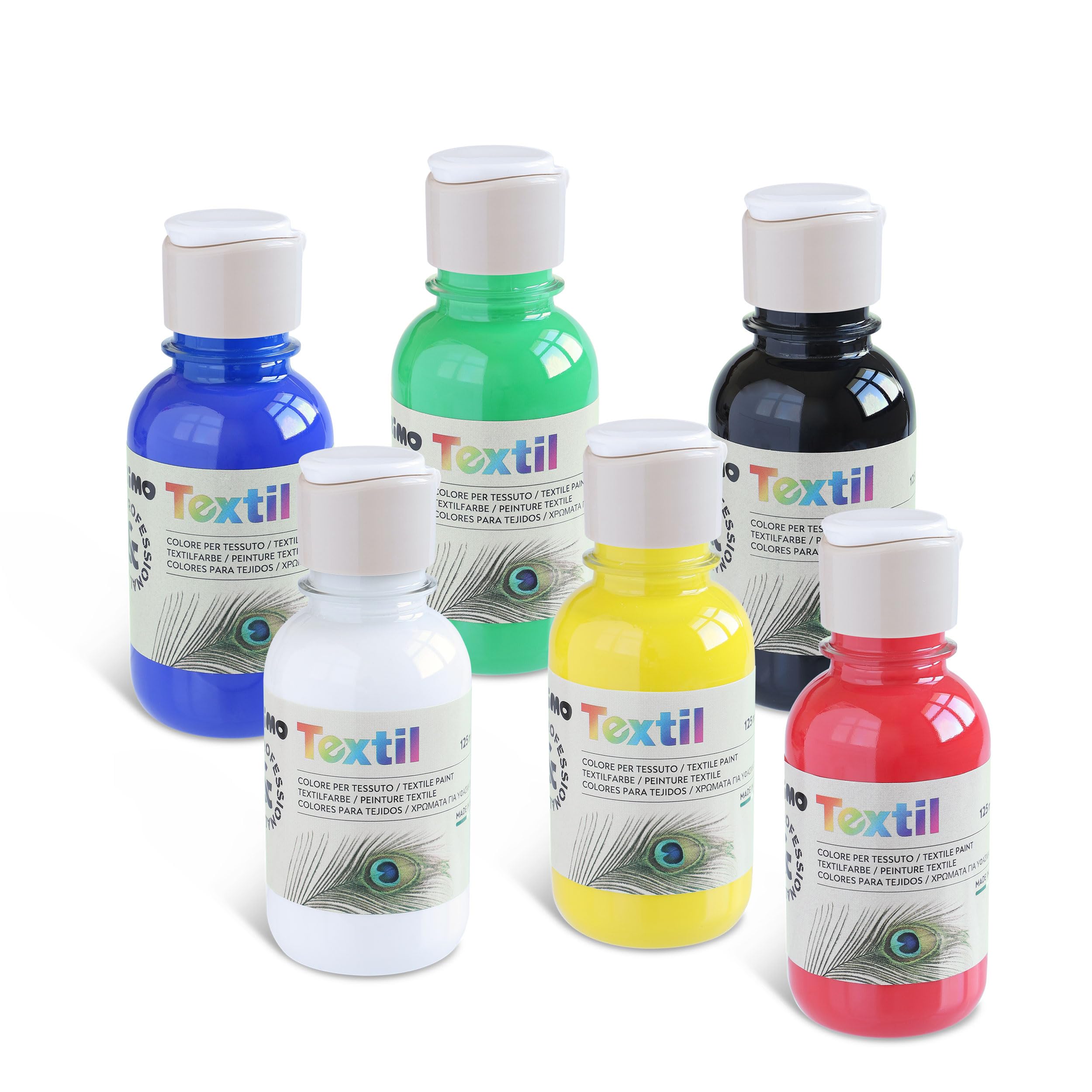 PRIMO Hobby & Professional - Colori Acrilici per Dipingere 6 Colori per Artisti +14 Anni 125ml Colori per Tessuti Permanenti Coprenti Vernice Acrilica Cartoleria Lavoretti Creativi Pittura per Tessuti