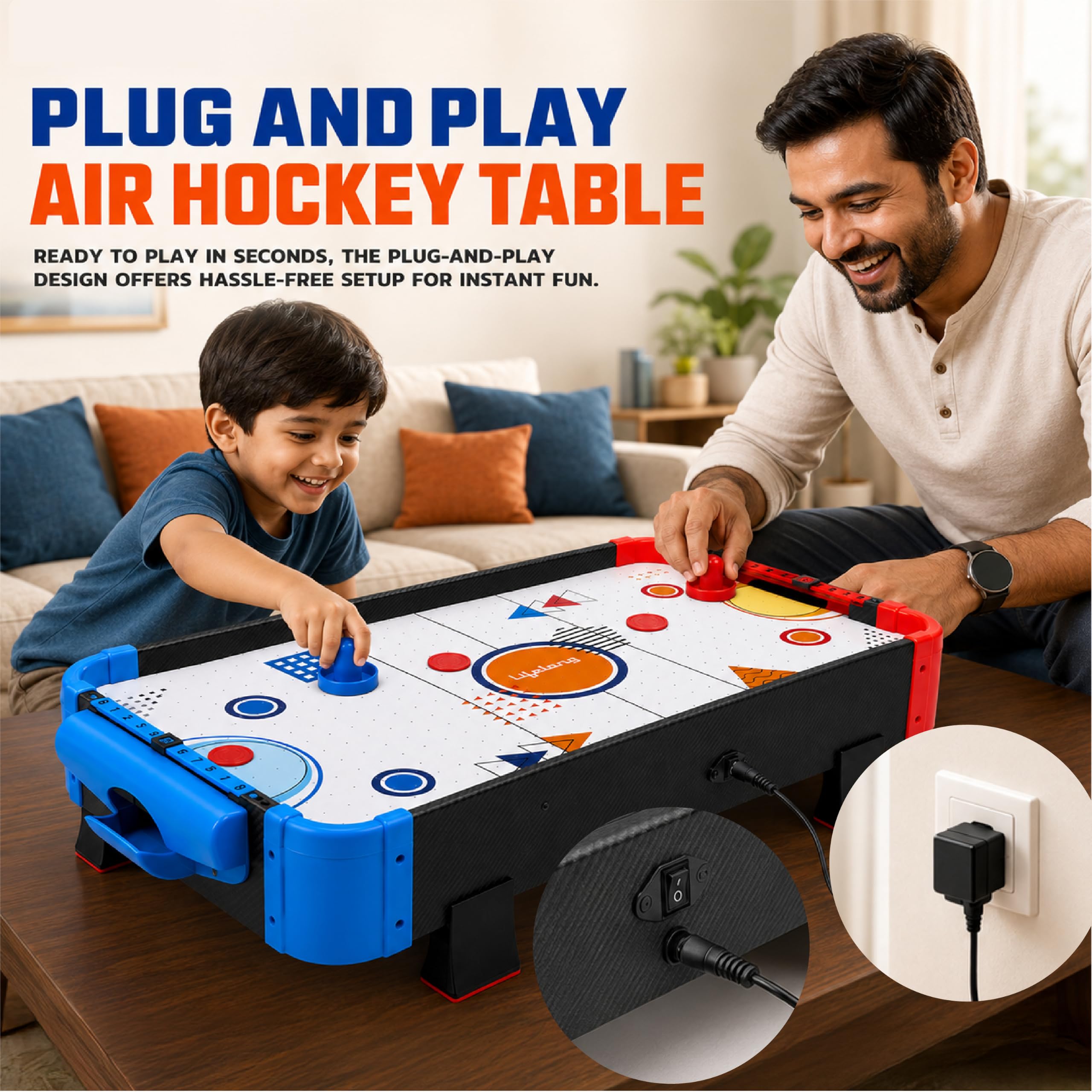 Lifelong Cuppy Air Hockey Table for Kids | Electric Powered with 2 Strikers & 4 Pucks | Plug & Play Durable Board with Air Vents &12V Motor | BIS Certified Indoor & Outdoor Fun Game — Amazon image 5
