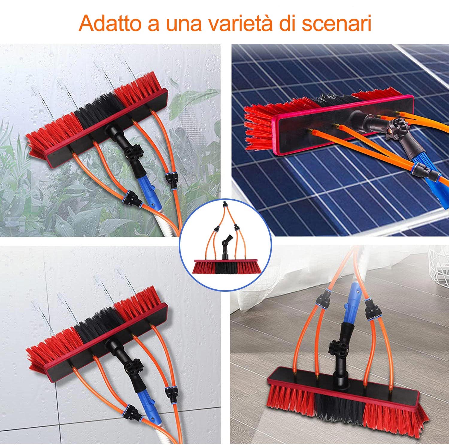 15m Strumento per la pulizia del pannello solare, asta di pulizia con spazzola, telescopica, lavaggio a spruzzo d'acqua, kit spazzola prolungata per pannelli solari fotovoltaici, tetti serre