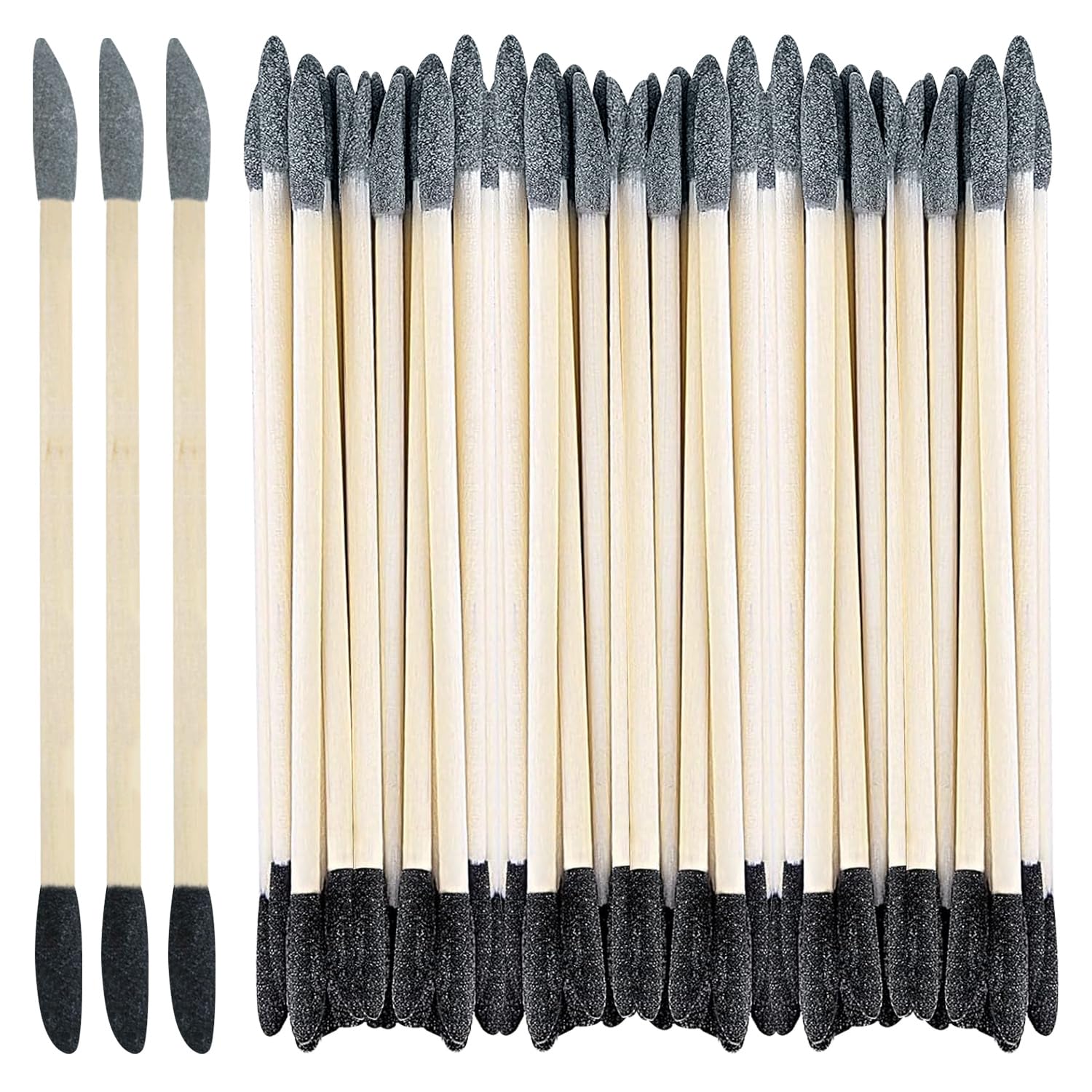50 Pezzi Bastoncini Abrasivi 2 in 1 Set, Granulometria 150 Nero e 280 Grigio, Materiale di Betulla, per Modellismo, Gundam, Lavorazione del Legno e Nail Design (betulla + sabbia di corindone bianco)