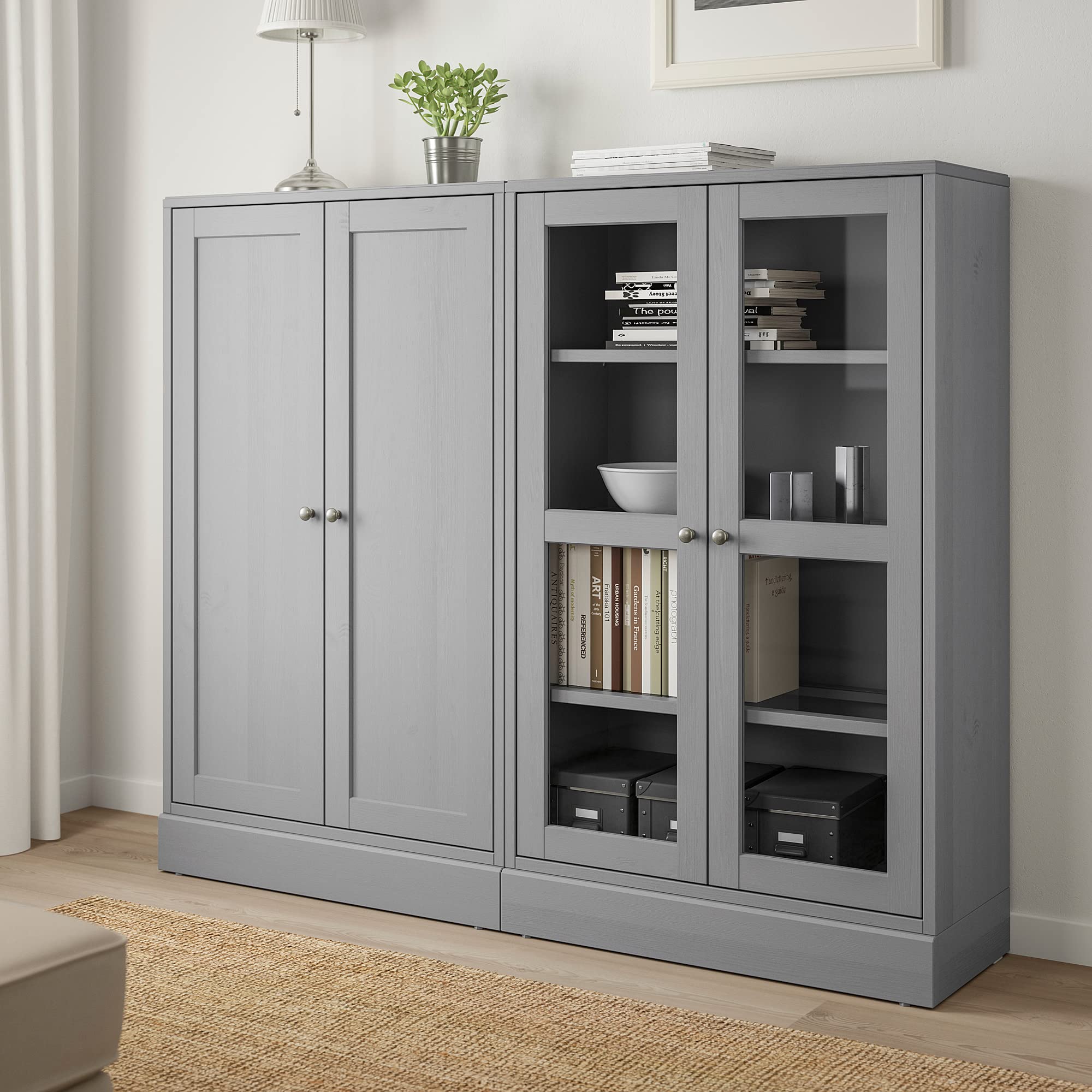Ikea Havsta Storage Combination with Glass Doors, Grey, 162 x 37 x