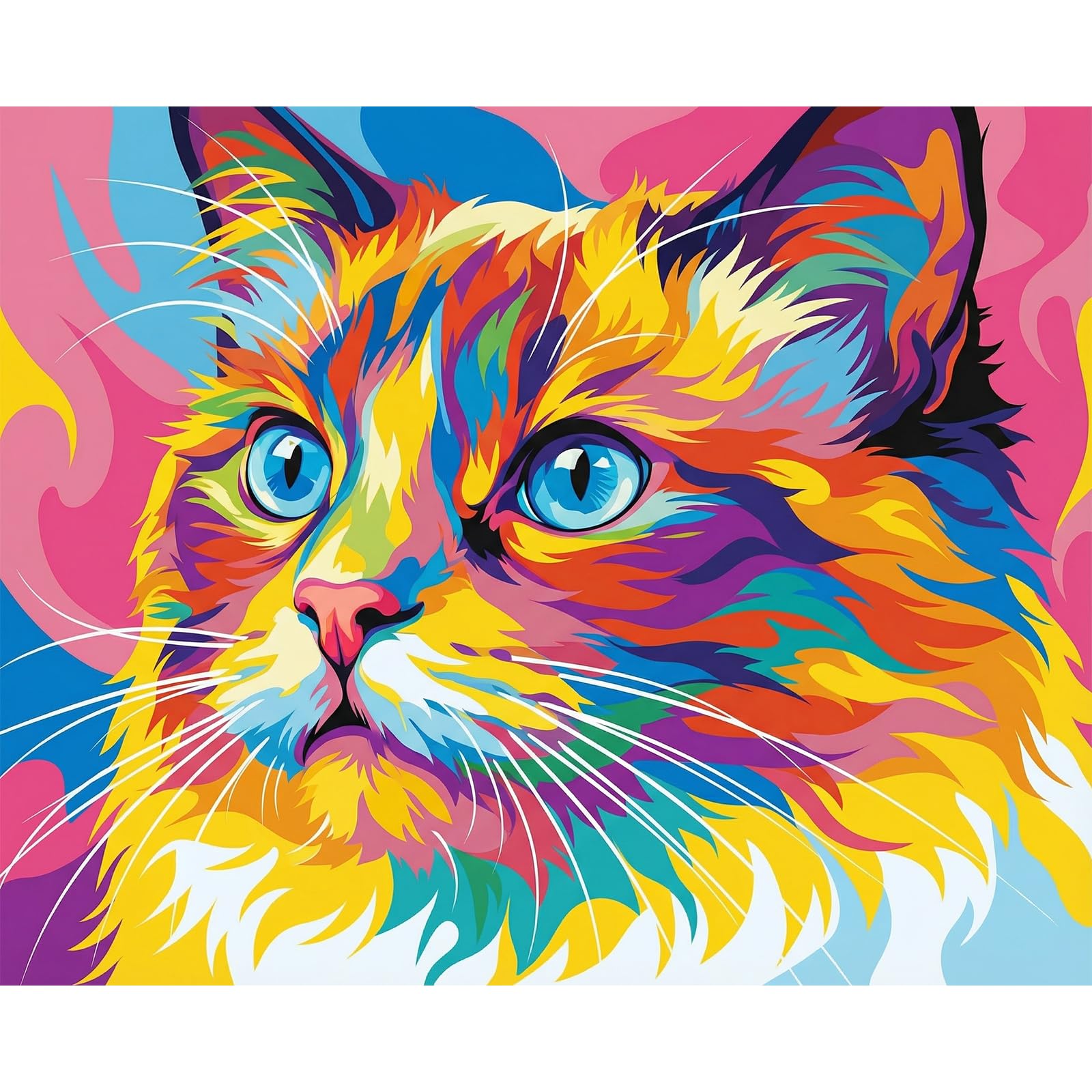 Colourful Cat Paint by Numbers for Adults Kids, DIY Acrylic Painting by Numbers Kits for Beginners, Cat Lovers Art Crafts, Gifts for Home Wall Decor 40x50 cm