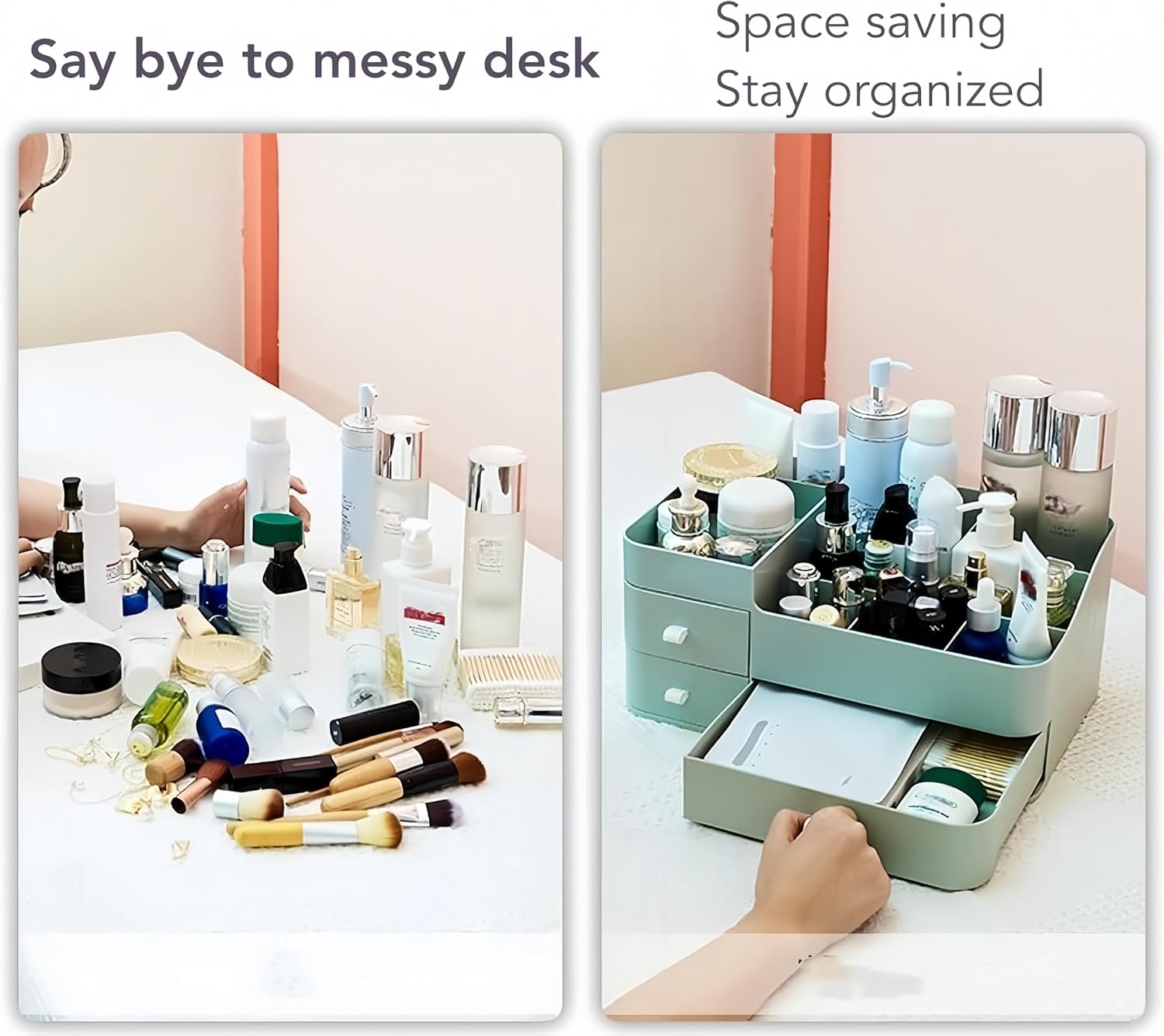 Makeup Organizer for Vanity, Large Countertop Organizer with Drawers, Cosmetics Storage for Skin Care, Brushes, Eyeshadow, Lotions, Lipstick,Nail Polish.Great for Dresser, Bathroom, Bedroom-Green - Image 6