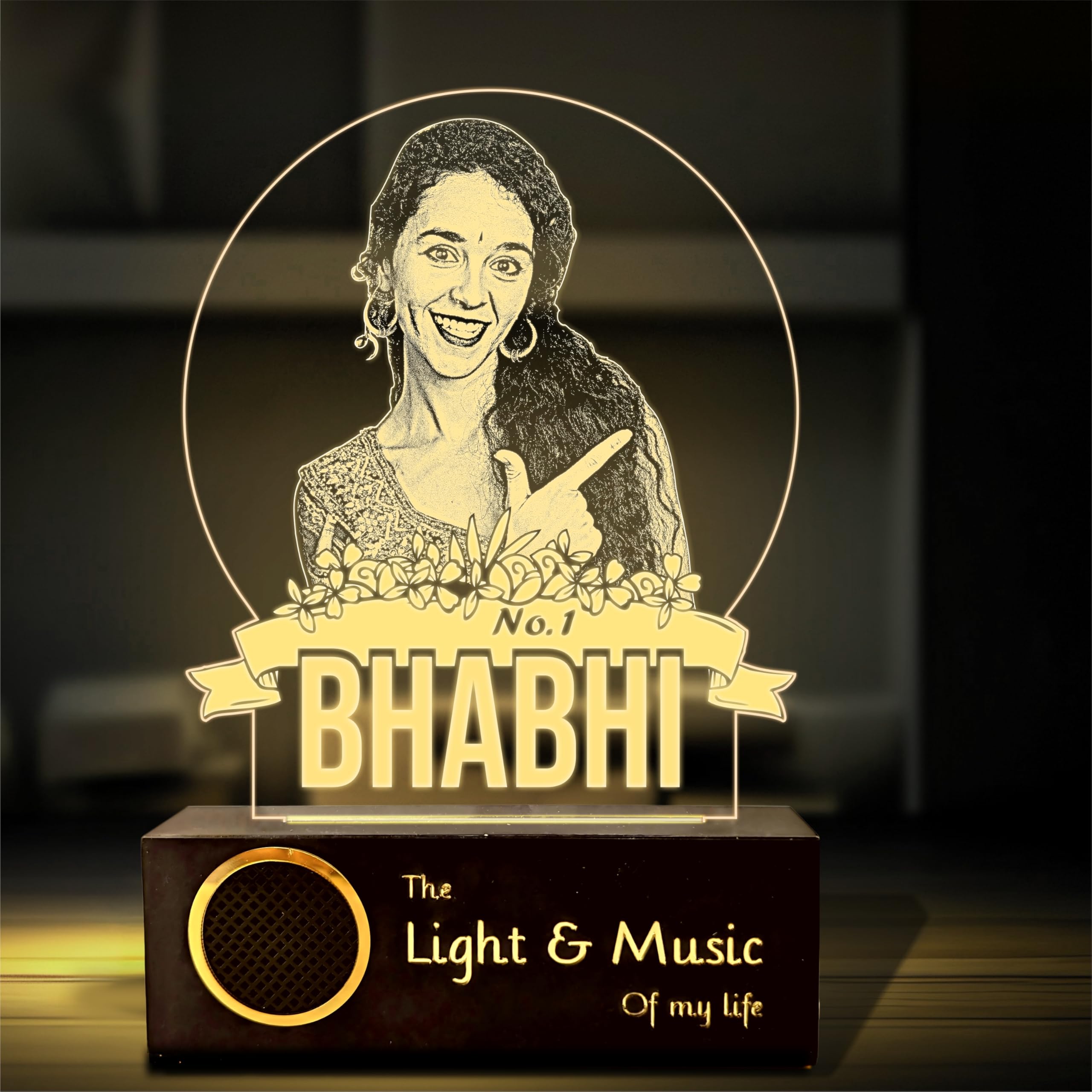 ZOCI VOCI No. 1 Bhabhi, Personalized UV Printed Photo Lamp with Bluetooth Speaker, Warm White LED Acrylic Lamp, Custom Picture Gift for Sister-in-Law, Rakshabandhan Gift