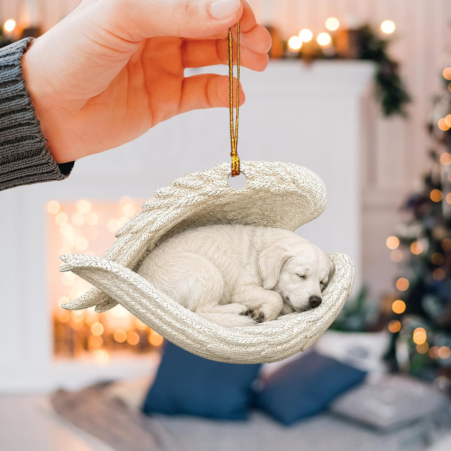 Talataca Great Pyrenees Sleeping Angel Wing Memorial Pet Dog Farmhouse 2D Flat Car Rear View Mirror Accessories Christmas Tree Ornament Decoration Hanging Charm Interior Rearview Pendant Decor Gift image 5