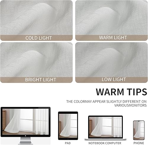 Miniatura 3 de CUCRAF Paneles de cortinas traslúcidas para sala de estar, dormitorio, tratamiento de semi ventana, bolsillo para barra, (54 pulgadas de ancho x 72