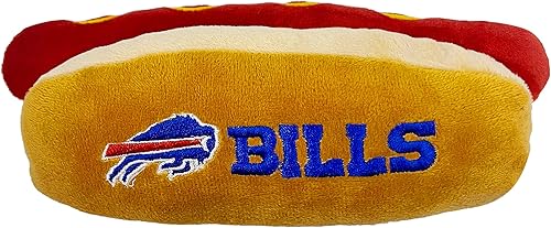 Pets First NFL Buffalo Bills HOT Dog & Cat - Juguete de peluche para perros y gatos, juguete de peluche para perros y gatos con chirriador interior