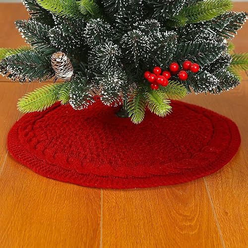 Miniatura 10 de Sattiyrch Falda de punto para árbol de Navidad, 18 pulgadas, de lujo, de punto trenzado, grueso, rústico, decoración navideña, borgoña (18 pulgadas,