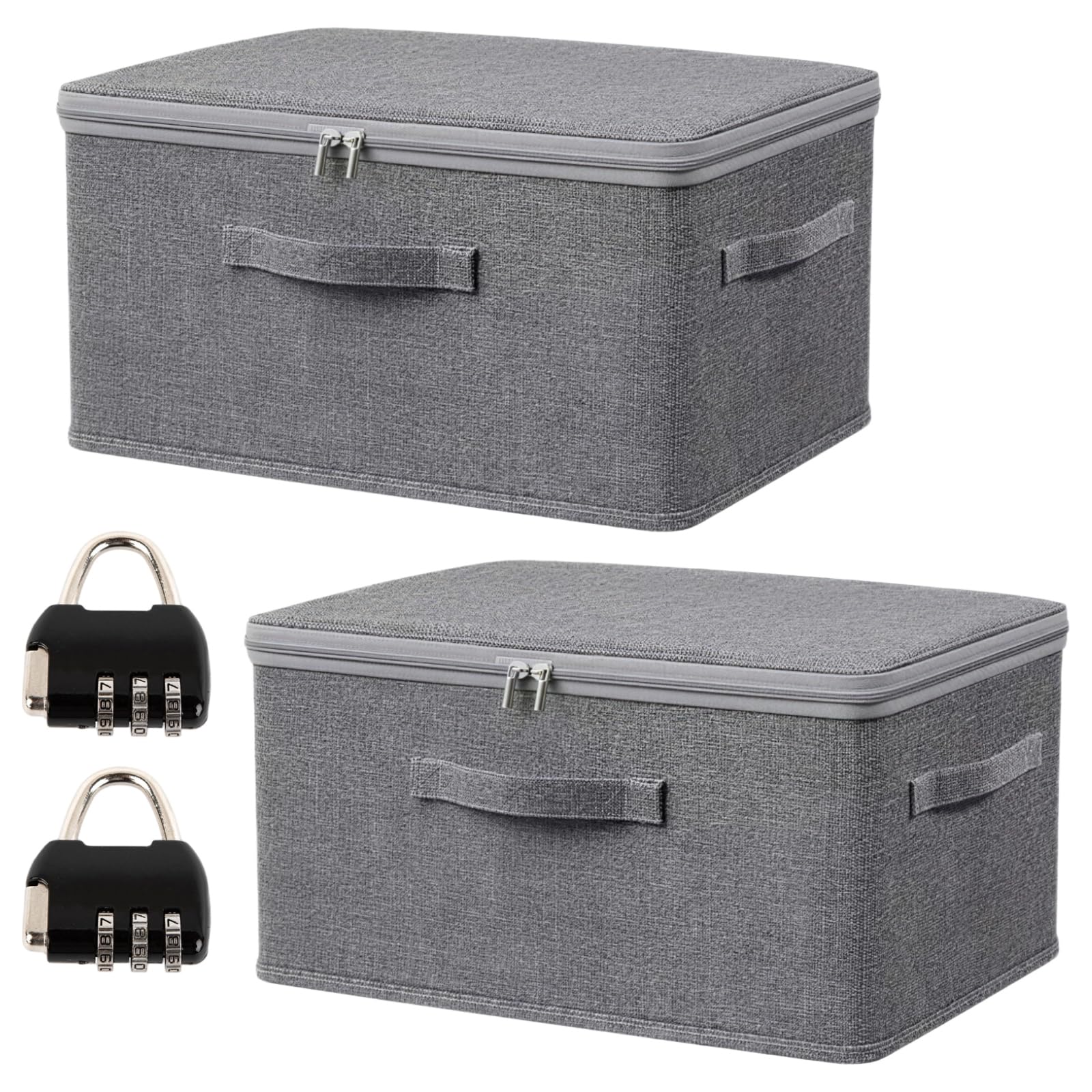 Rthynti 2 Pcs Lockable Fabric Storage Box with 2 Combination Lock, 30 X 20 X 14 cm Lockable, Large Collapsible Clothes Wardrobe Storage Box with Lid for Bedding Clothes Toys Medicines