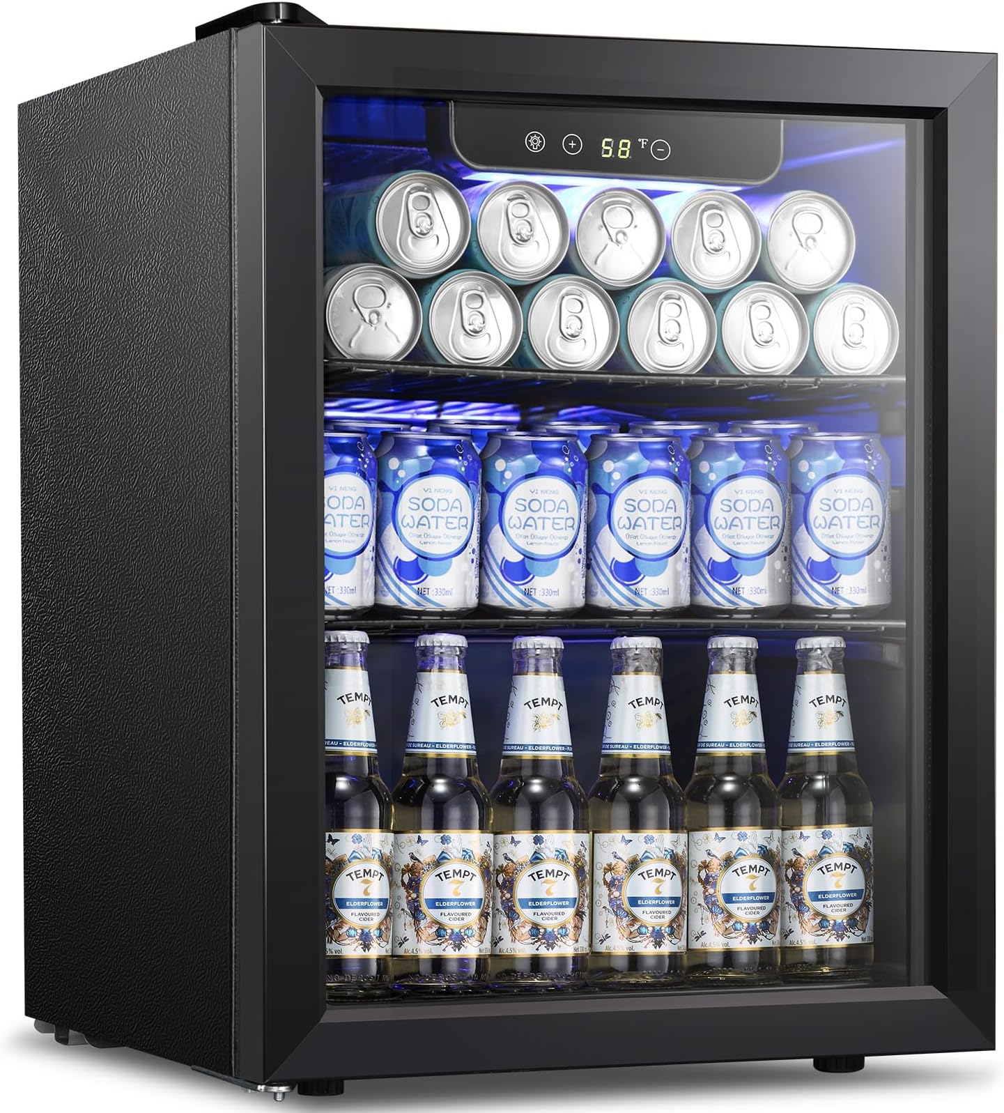 Kismile 1.7 Cu.ft Beverage Refrigerator and Cooler, 68 Can Mini Fridge Glass Door,Digital Temperature Display for Soda, Beer or Wine, Small Drink Dispenser Cooler for Home, Office or Bar
