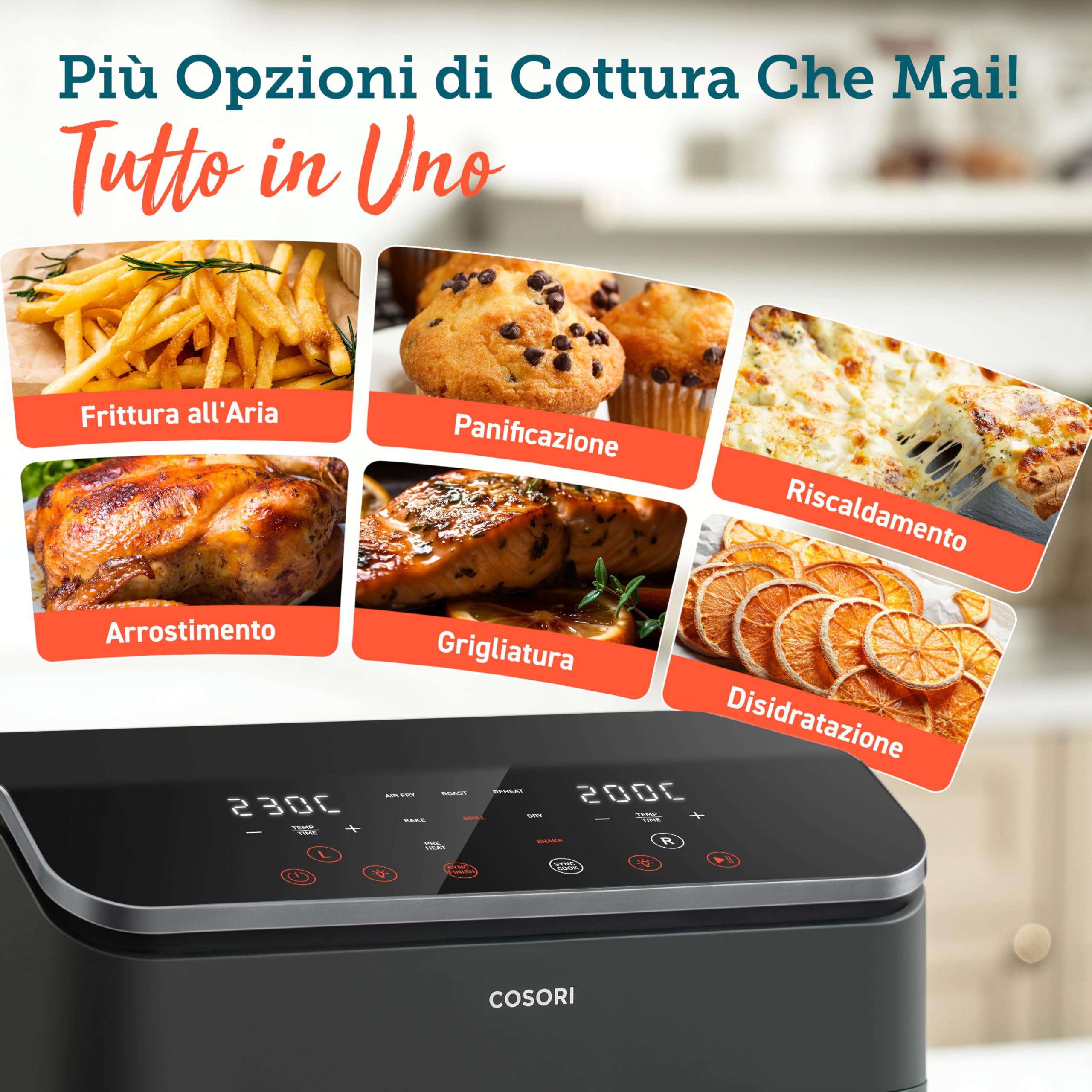 COSORI Friggitrice ad Aria Doppio Cestello Digitale, 8,5L Grande Capacità, Funzione 8 in 1, 35-230°C, Finestra,con Ricette Online, CAF-R901, Nero Profondo