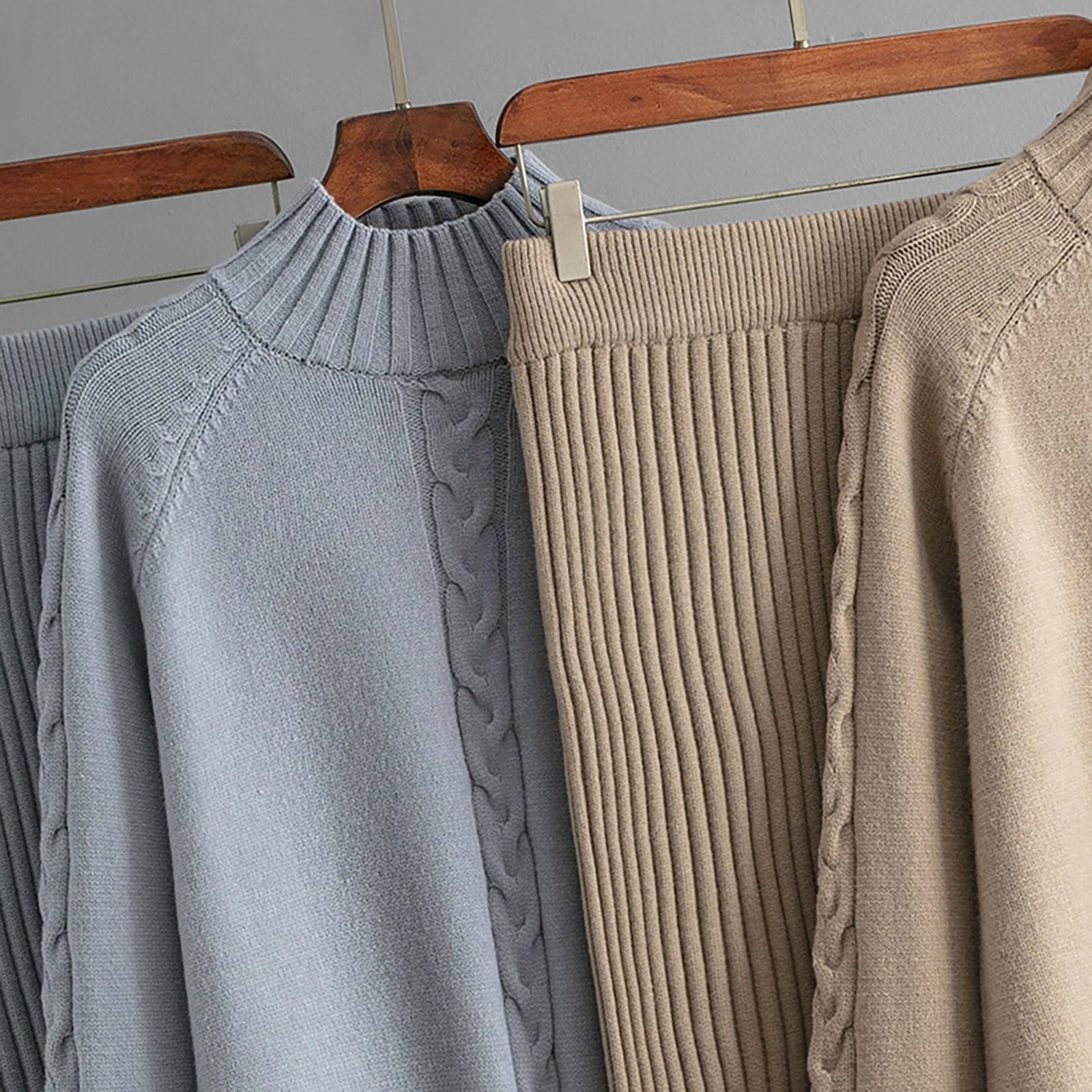 Generisch Maglione da donna in due pezzi, collo lavorato a maglia, per autunno e inverno, vestibilità larga, alla moda