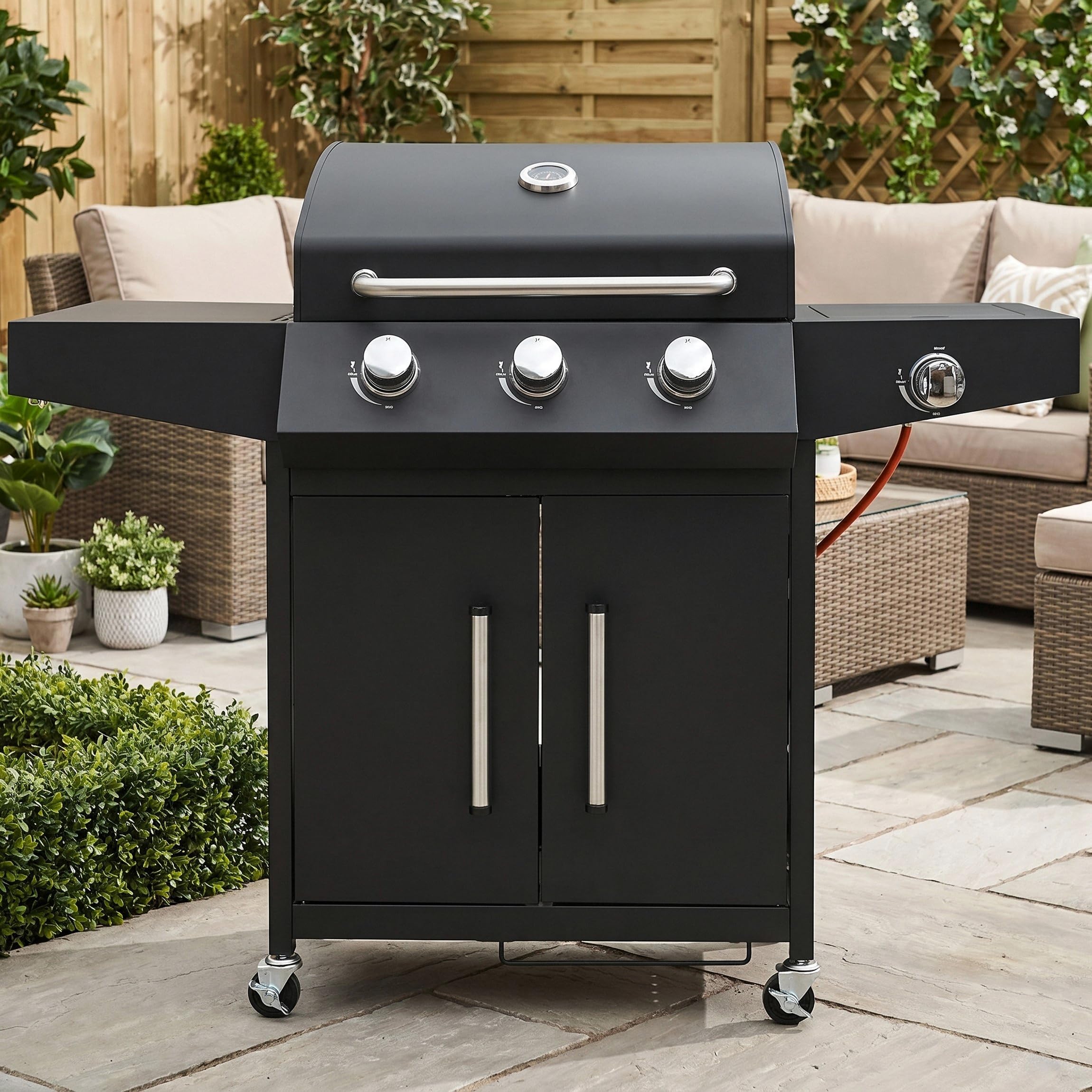 LIFERUN Gasgrill 3+1 Edelstahl Brenner,13,5 kw Gas Grillwagen BBQ mit Seitenkochfeld,Gasgriller mit Thermometer,4 PCS Bremse Rollen,DE I3B/P(50) Gasdruckregler,Grillküche Camping Garten(Butan/Propan)