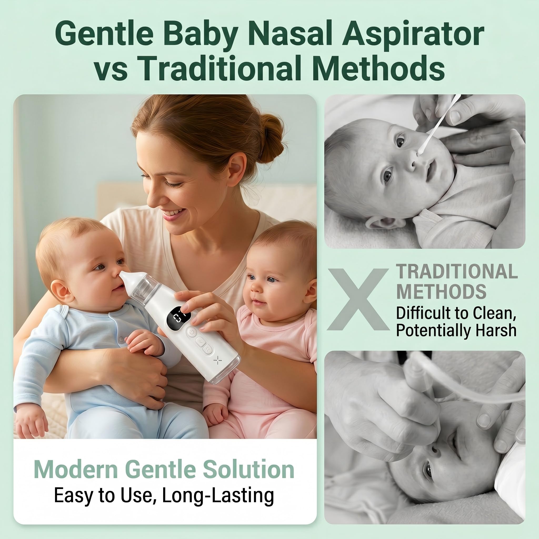 Mouche Bébé Électrique, Aspirateur Nasal Bébé 60Kpa avec Écran LCD, 9 Niveaux d'Aspiration, Mouche-Bébé Rechargeable USB-C, Silencieux (<60dB), Anti-reflux– Pour Nouveau-nés Bébés Enfants